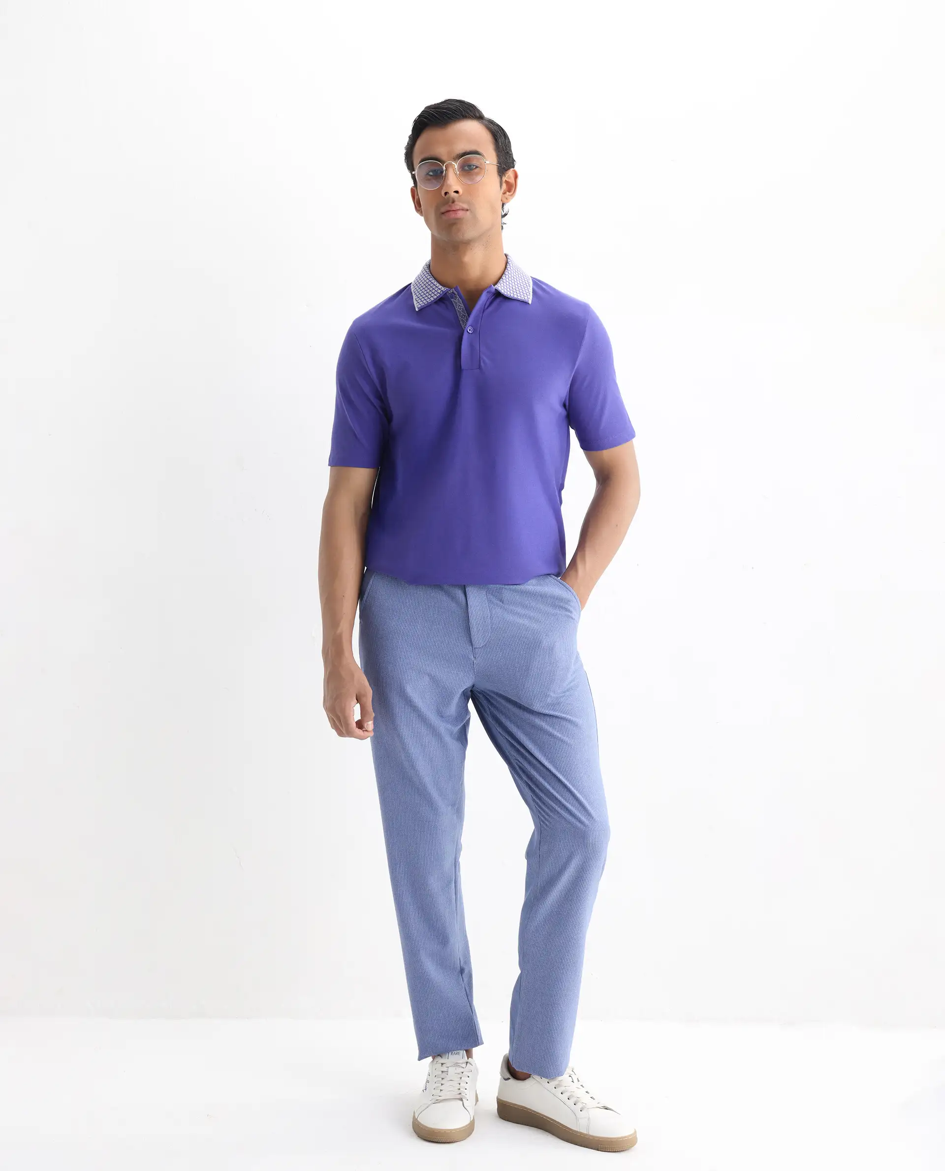 Rare Rabbit Men's Abit Purple Cotton Plain Regular Fit Half Sleeve Polo - Image 2