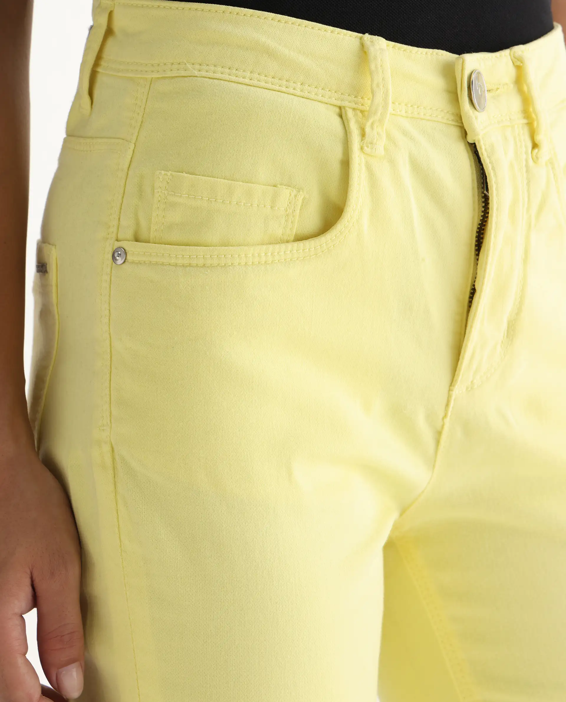 Rareism Women's Admiral Yellow Cotton Blend Plain Ankle Length Regular Fit Jeans - Image 4