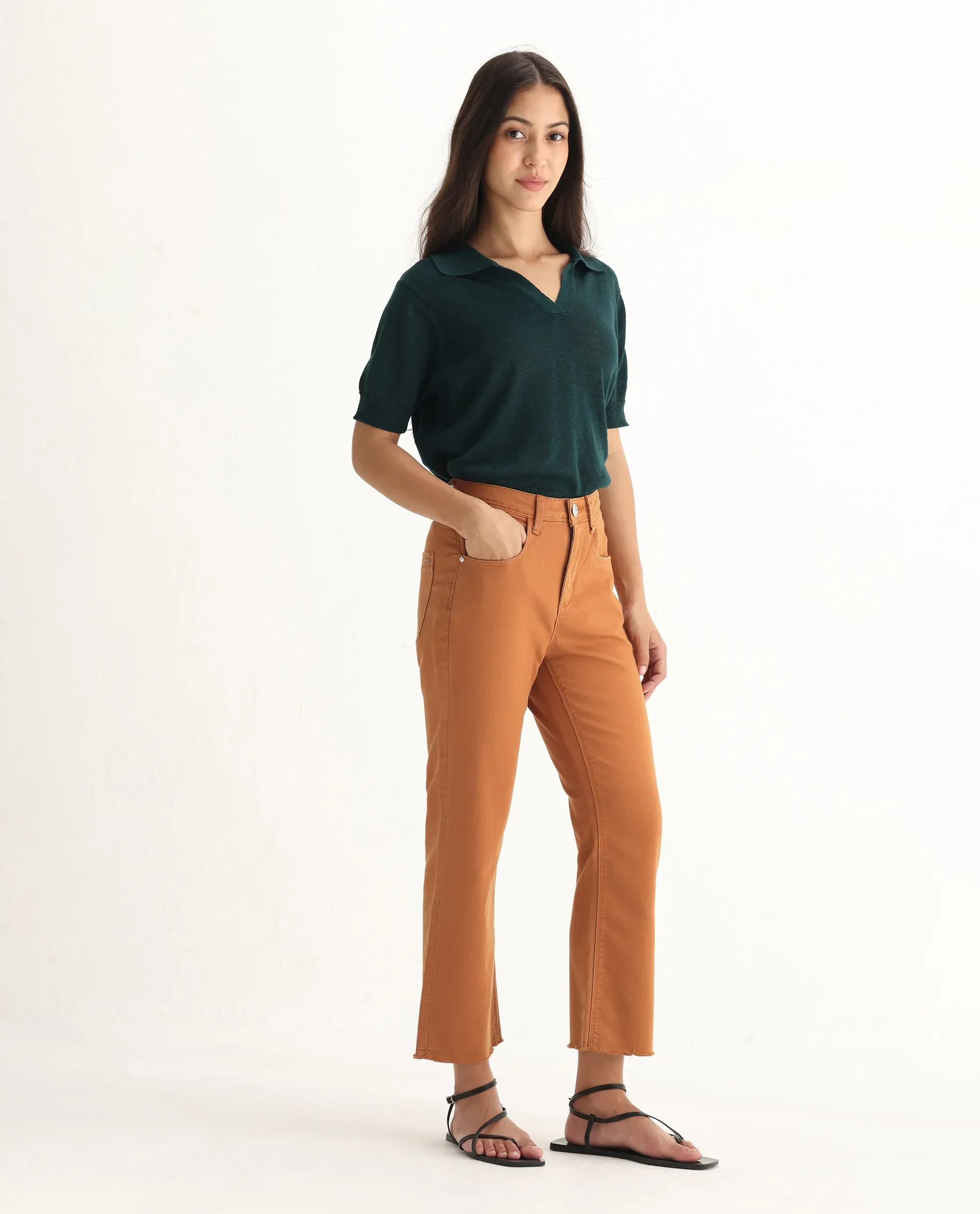 Rareism Women's Admiral Rust Cotton Blend Plain Ankle Length Regular Fit Jeans - Image 6