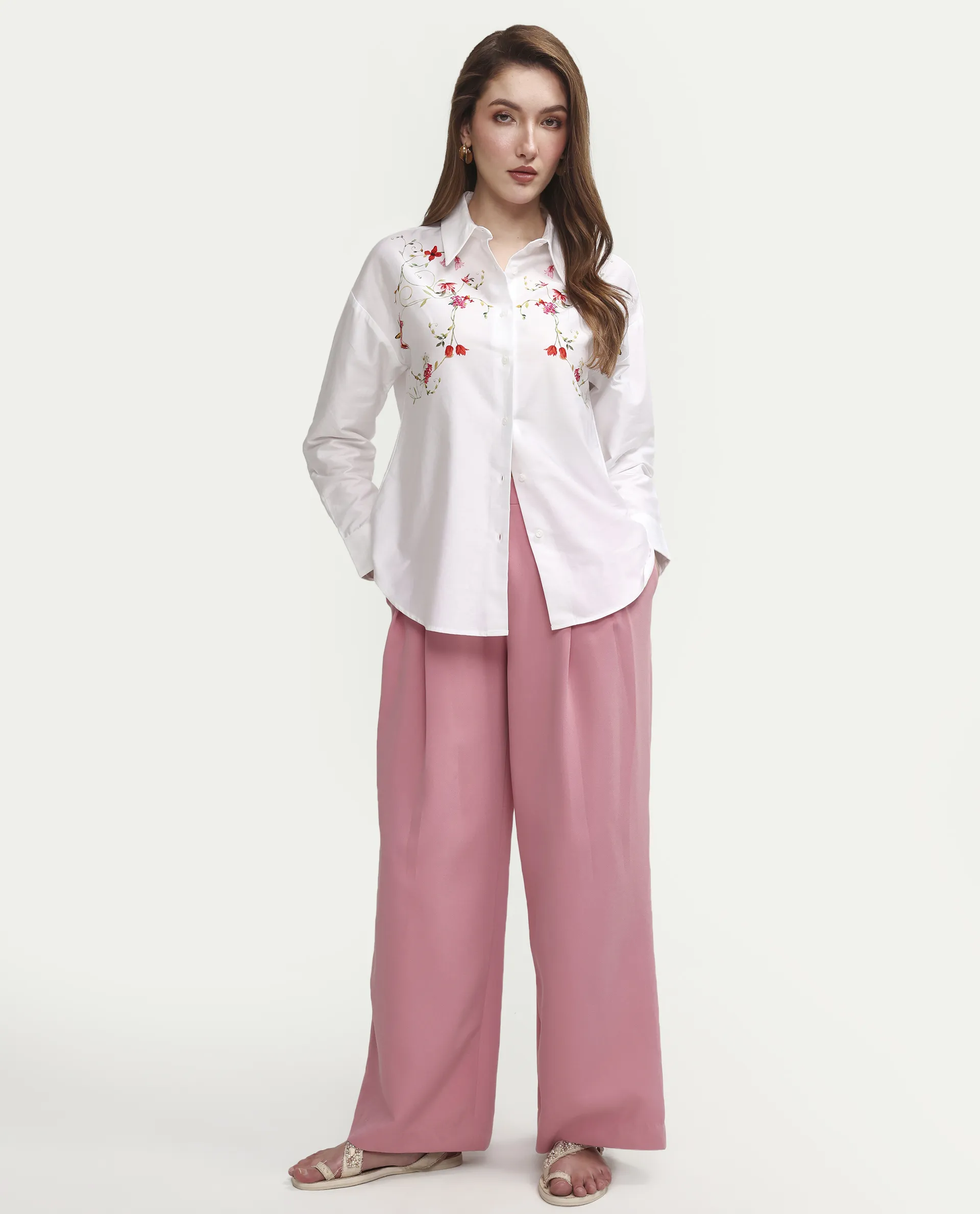 Rareism Women's Aerie Off White Cotton Full Sleeve Oversize Fit Floral Print Shirt - Image 2