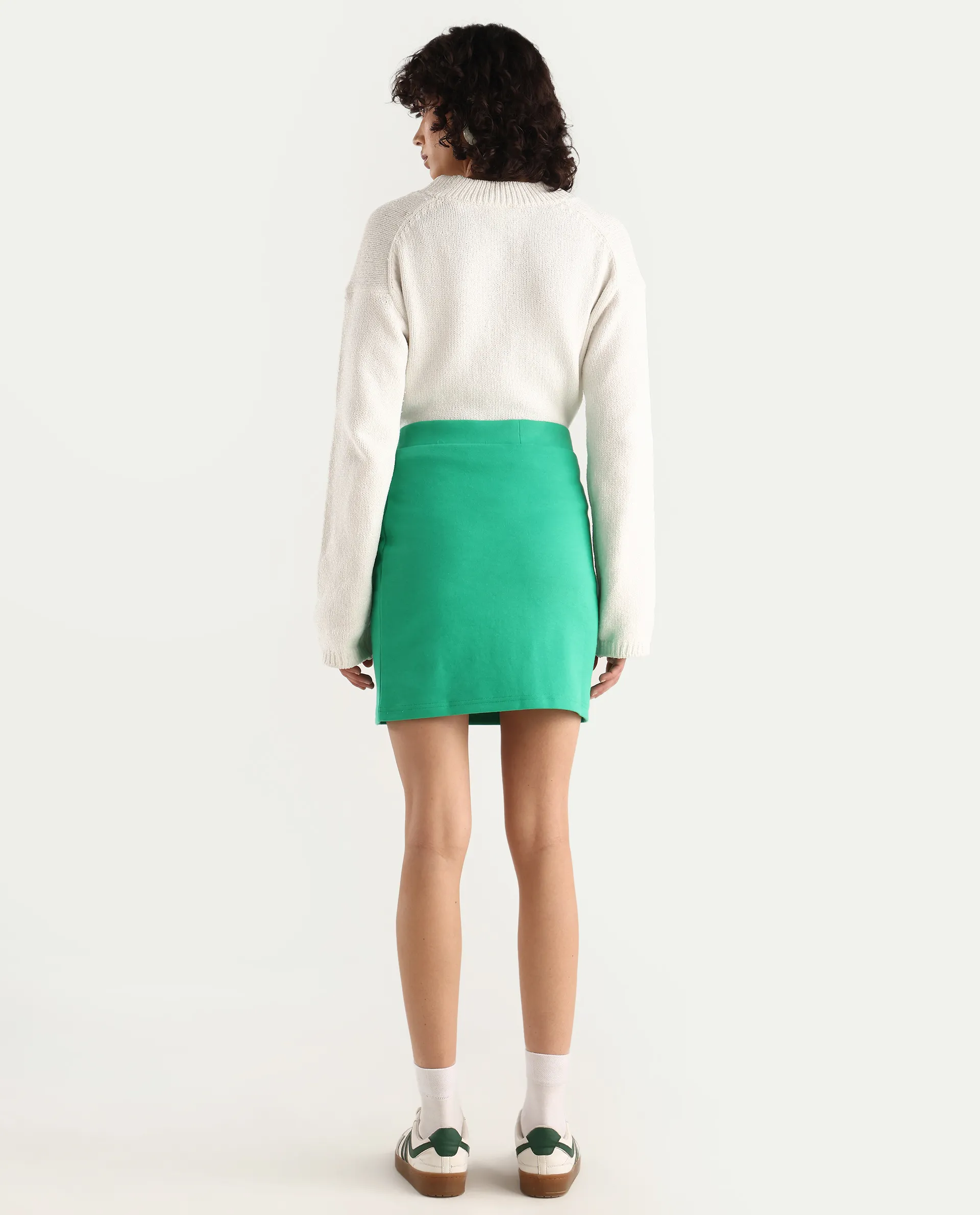 Rareism Women's Afkor B Green Cotton Blend Plain Mini Regular Fit Skirt - Image 6