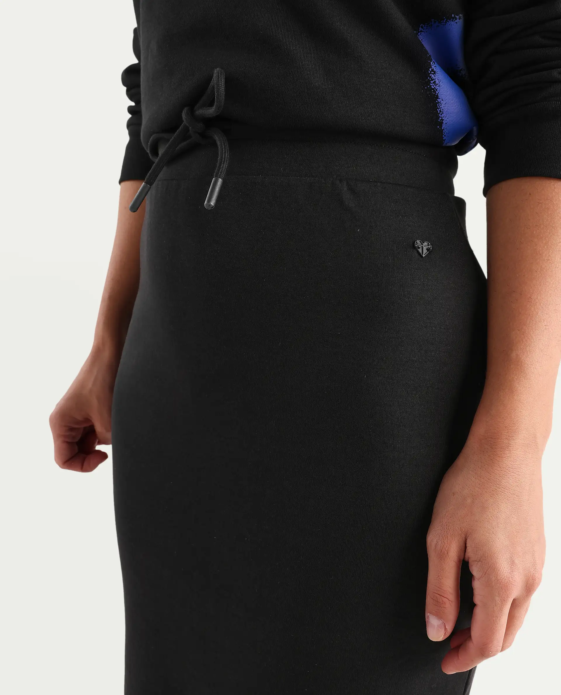 Rareism Women's Afsko B Black Cotton Blend Plain Midi Straight Fit Skirt - Image 8