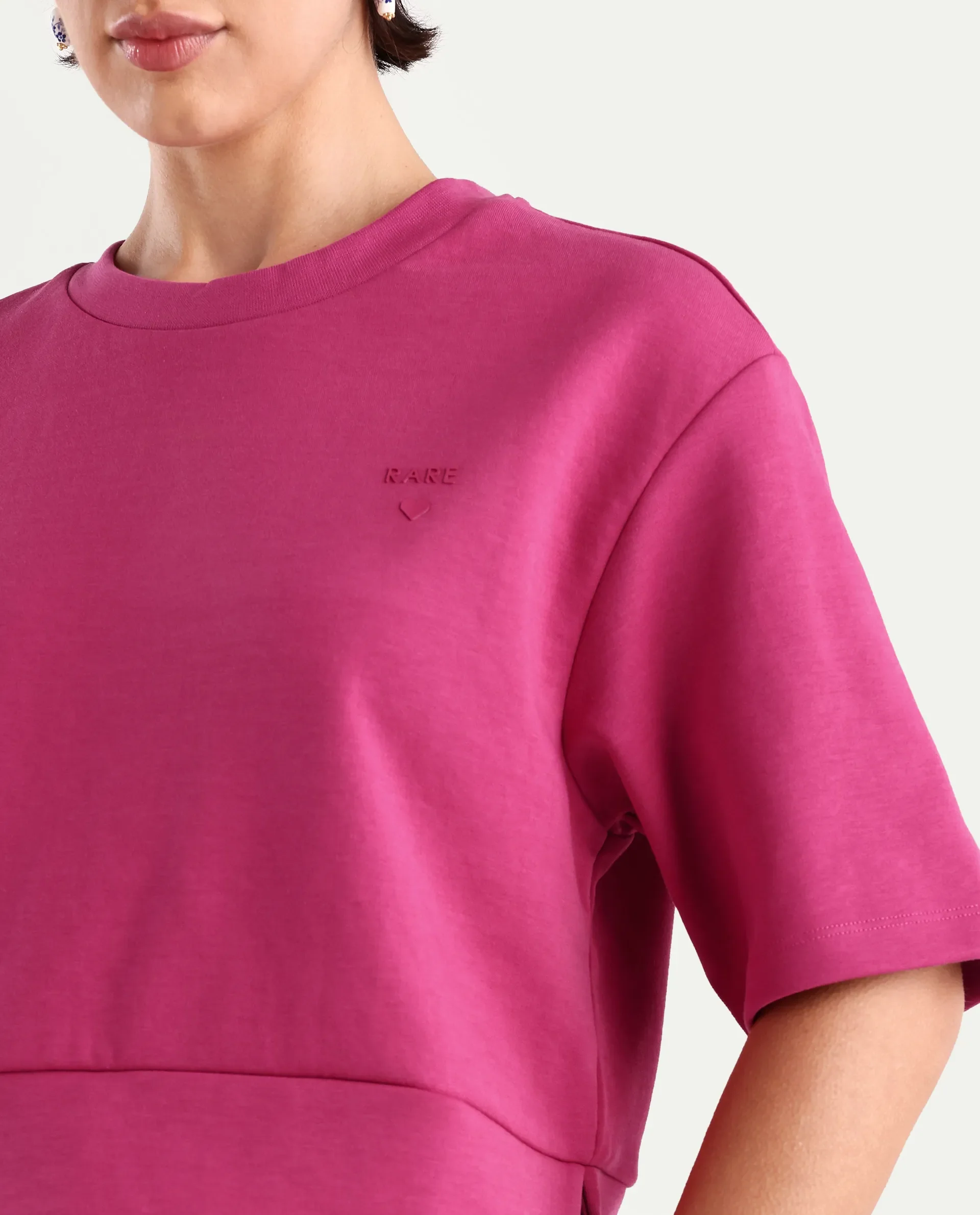 Rareism Women's Aftok T Pink Cotton Blend Crew Neck Plain Crop Regular Fit T-Shirt - Image 4