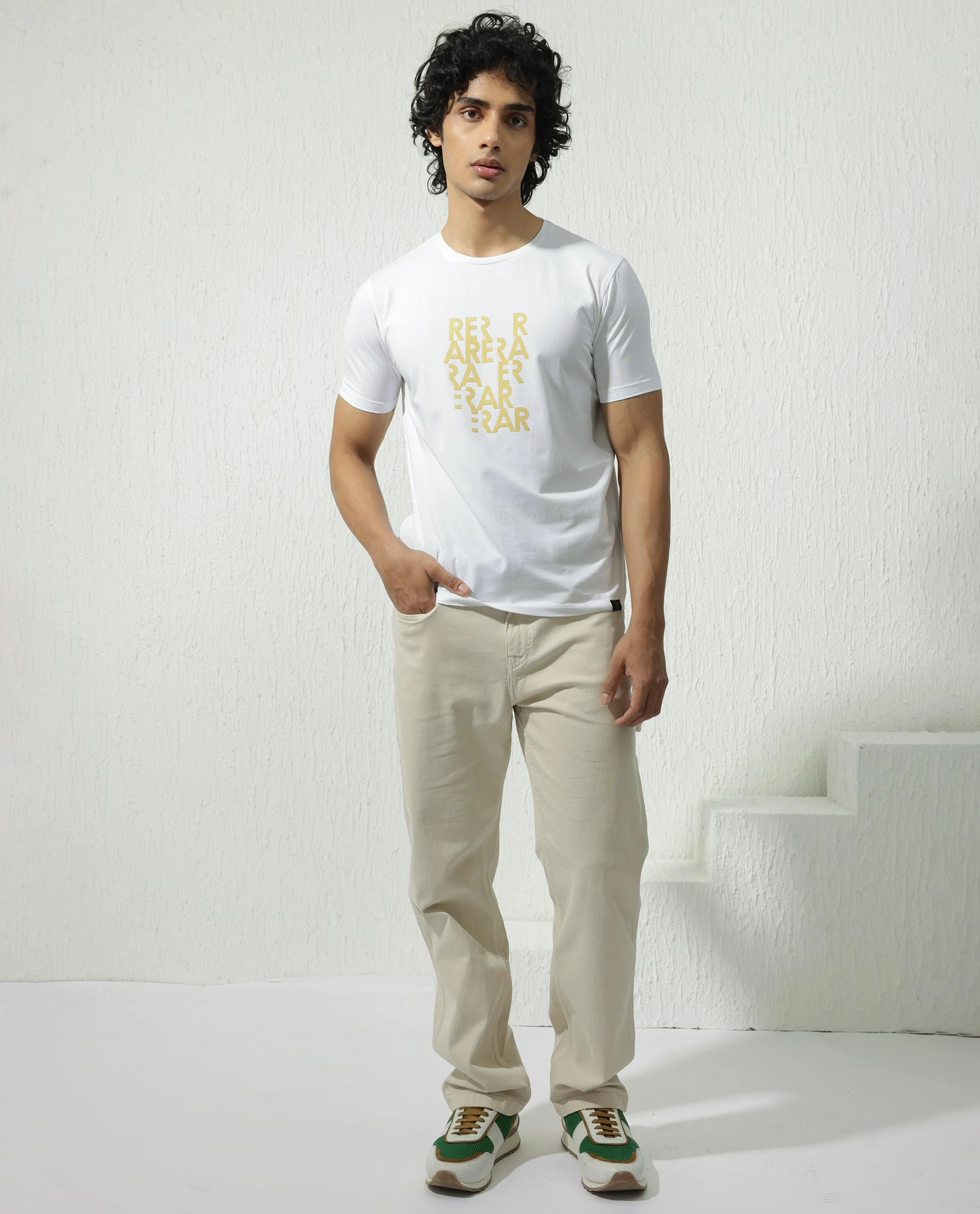 Rare Rabbit Men's Akro White Cotton Blend Graphic Print Regular Fit Half Sleeve Crew Neck T-Shirt - Image 2