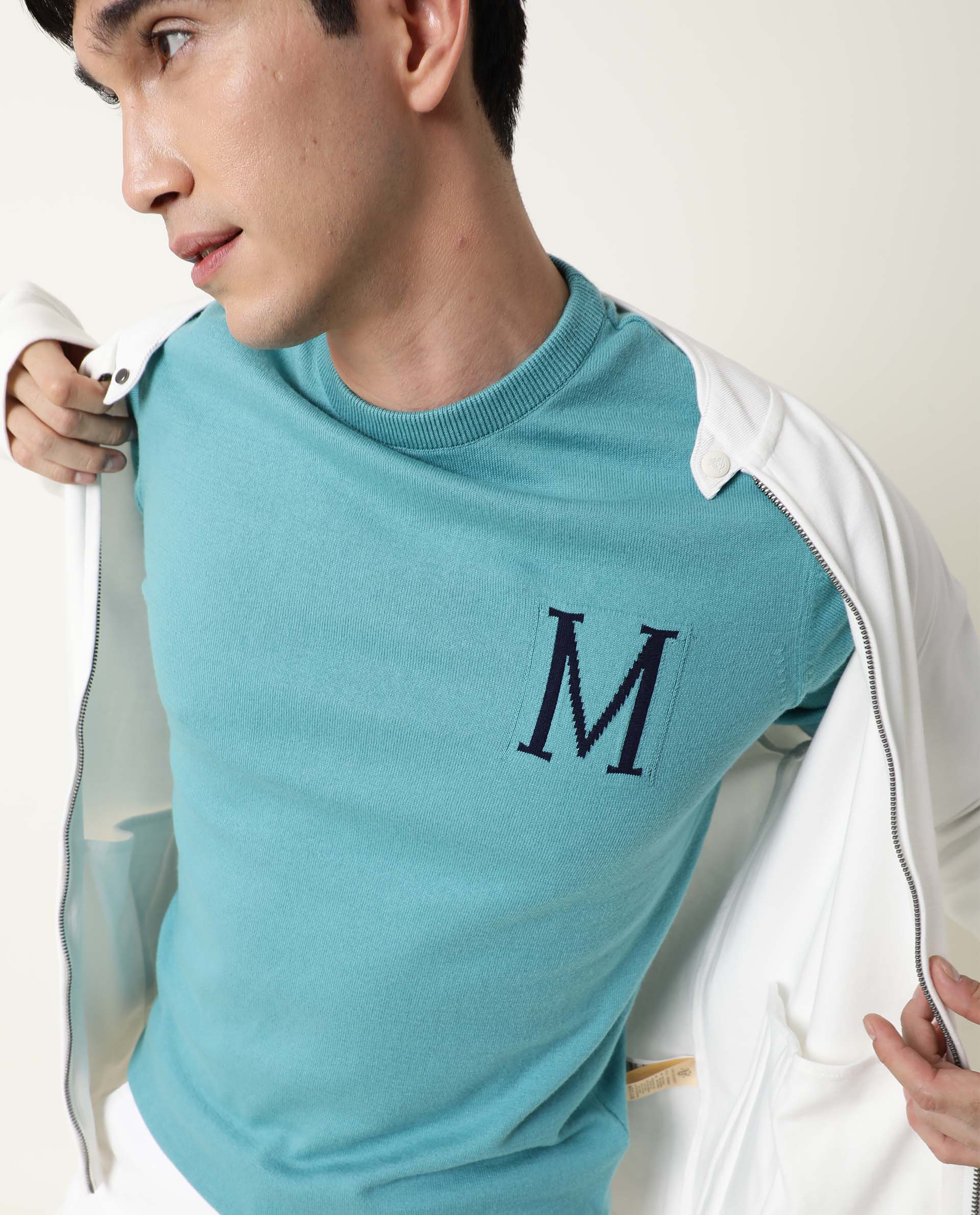 Rare Rabbit Men's Alba Blue Cotton Jacquard Regular Fit Full Sleeve Crew Neck Sweater - Image 6