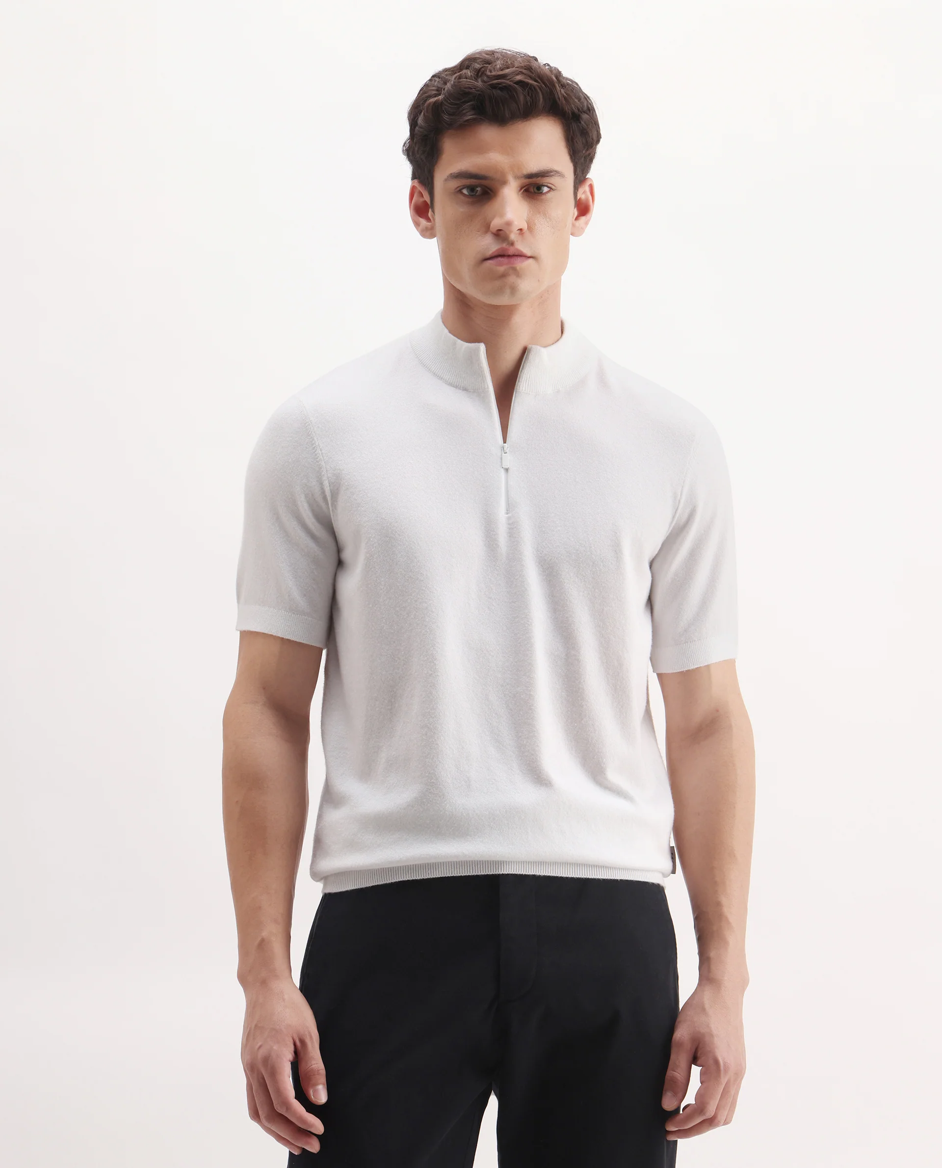 Rare Rabbit Men's Alfeto White Viscose Plain Regular Fit Half Sleeve Polo - Image 3