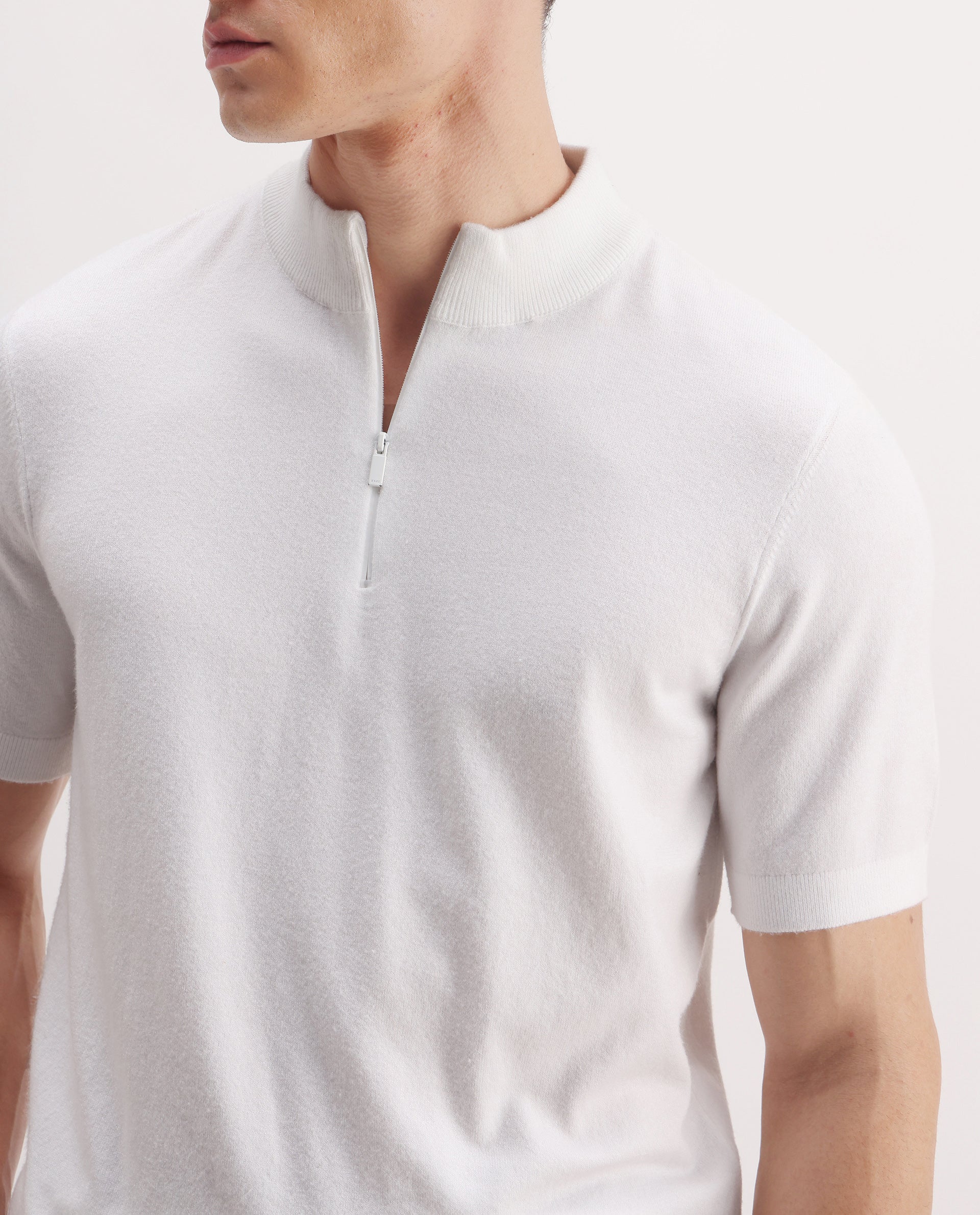 Rare Rabbit Men's Alfeto White Viscose Plain Regular Fit Half Sleeve Polo - Image 4