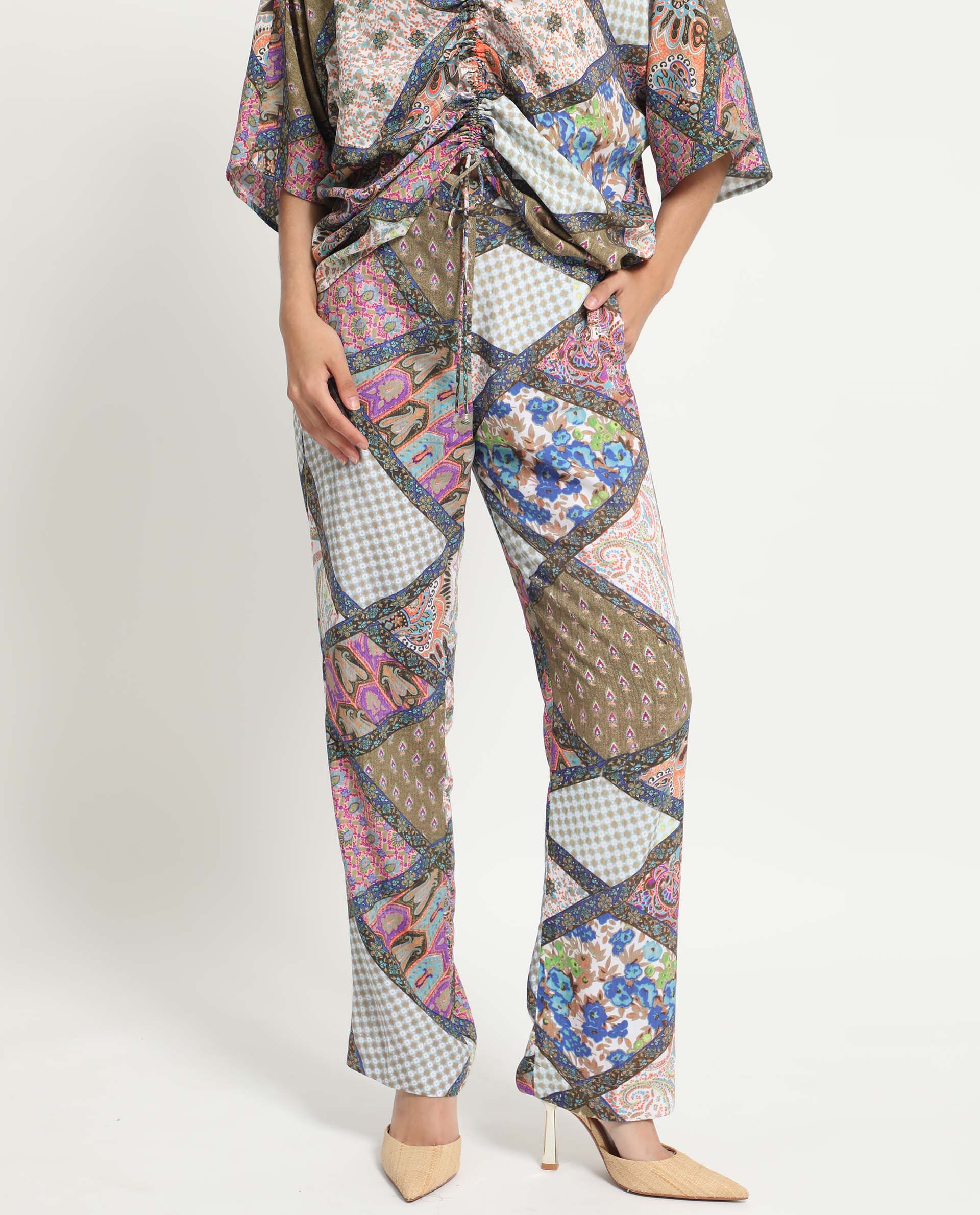 Rareism Women's Allan Multi Viscose Abstract Print Ankle Length Tailored Trouser