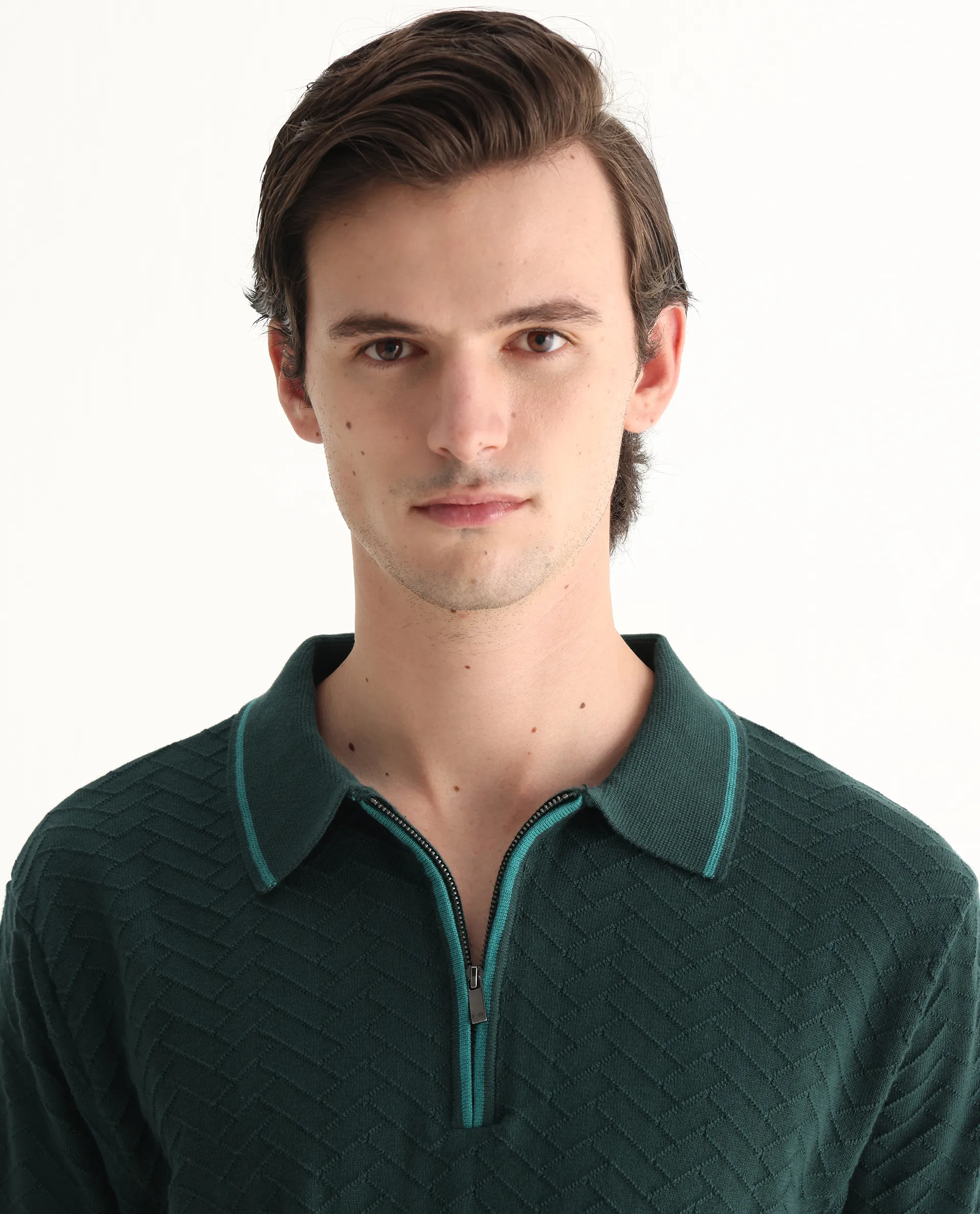 Rare Rabbit Men's Amet Dark Green Cotton Textured Regular Fit Half Sleeve Polo - Image 7