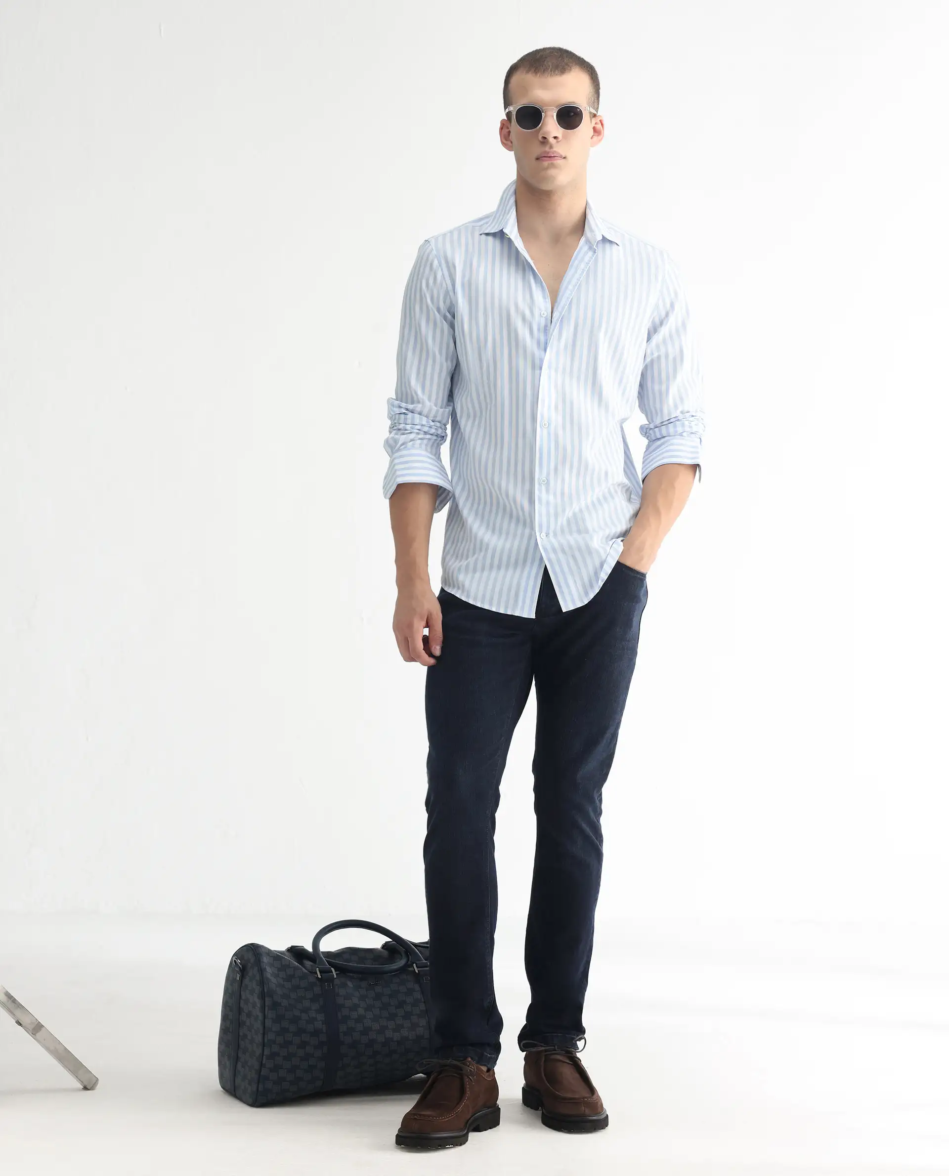 Rare Rabbit Men's Anket Blue Cotton Plain Hawk Slim Fit Jeans