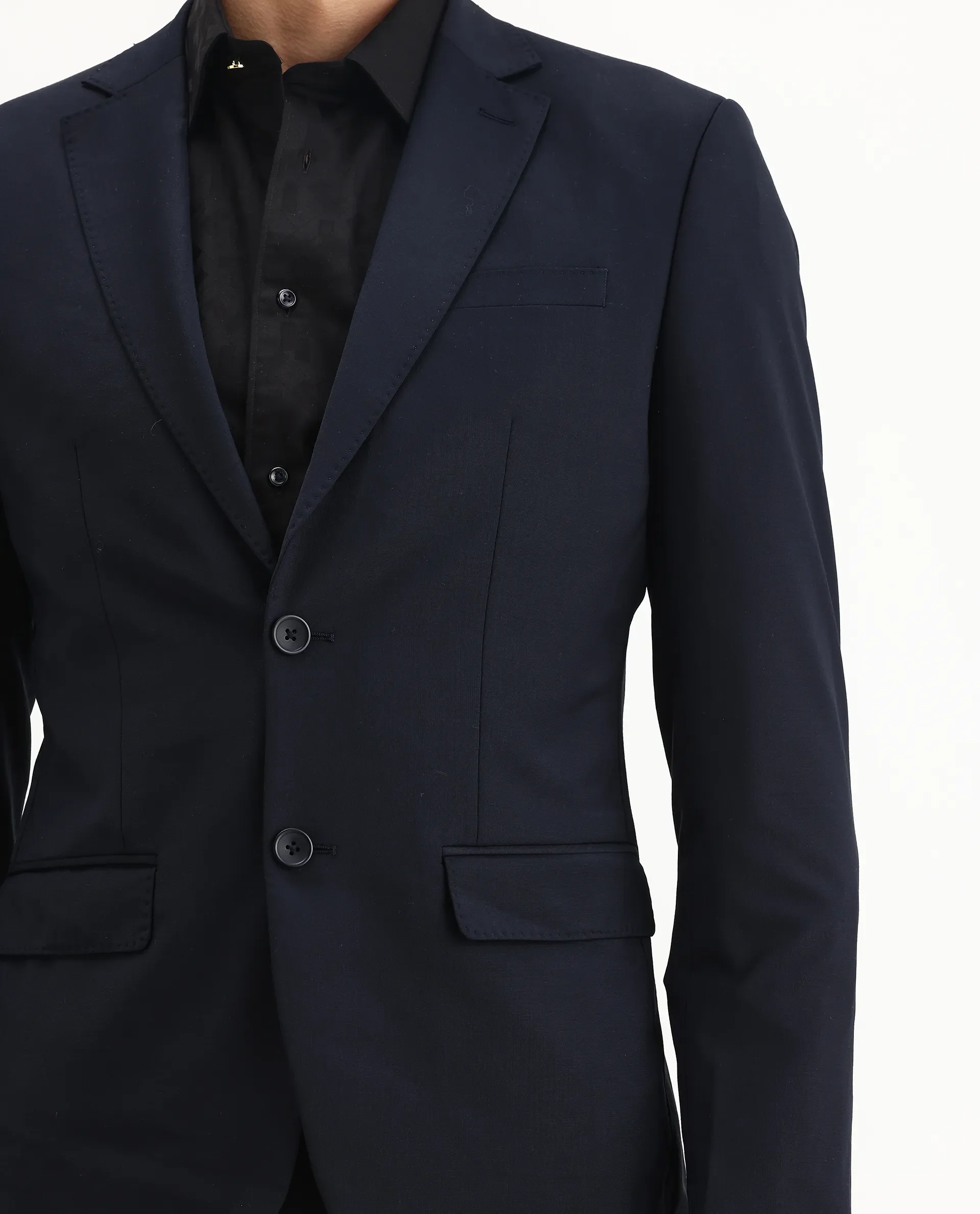 Rare Rabbit Men's Arbo-B Navy Polyester Plain Slim Fit Full Sleeve Lapel Neck Suits - Image 4