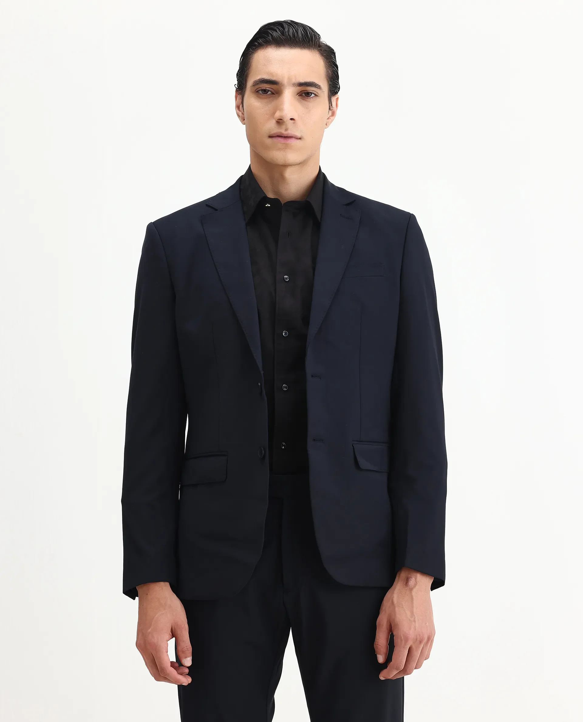 Rare Rabbit Men's Arbo-B Navy Polyester Plain Slim Fit Full Sleeve Lapel Neck Suits - Image 9