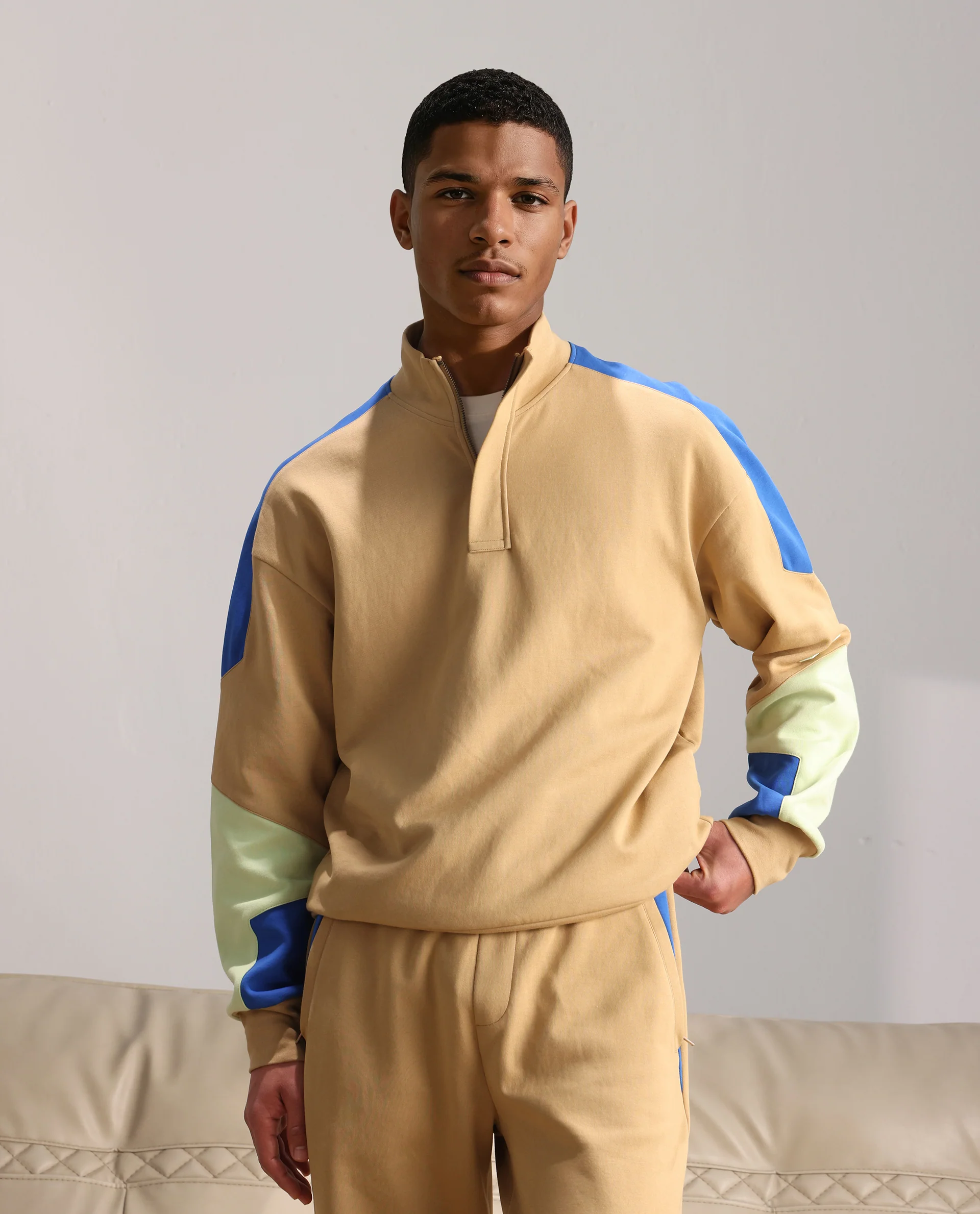 Rare Rabbit Men's Armo-1 Dusky Beige Cotton Ombre Regular Fit Full Sleeve High Neck Sweatshirt - Image 3