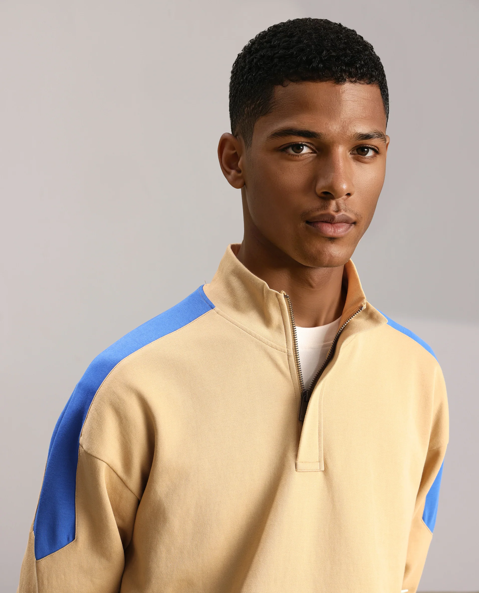 Rare Rabbit Men's Armo-1 Dusky Beige Cotton Ombre Regular Fit Full Sleeve High Neck Sweatshirt - Image 4