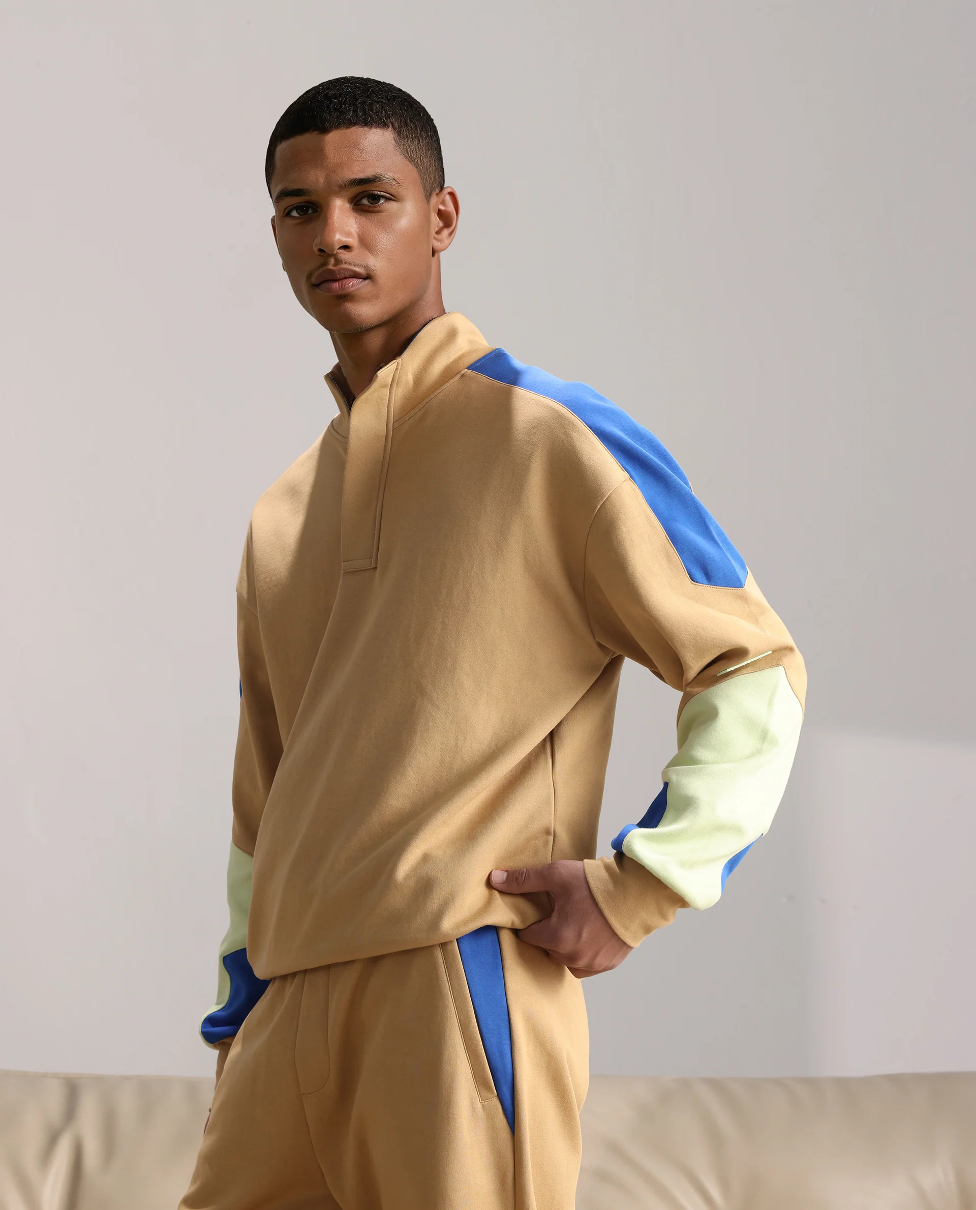 Rare Rabbit Men's Armo-1 Dusky Beige Cotton Ombre Regular Fit Full Sleeve High Neck Sweatshirt - Image 7