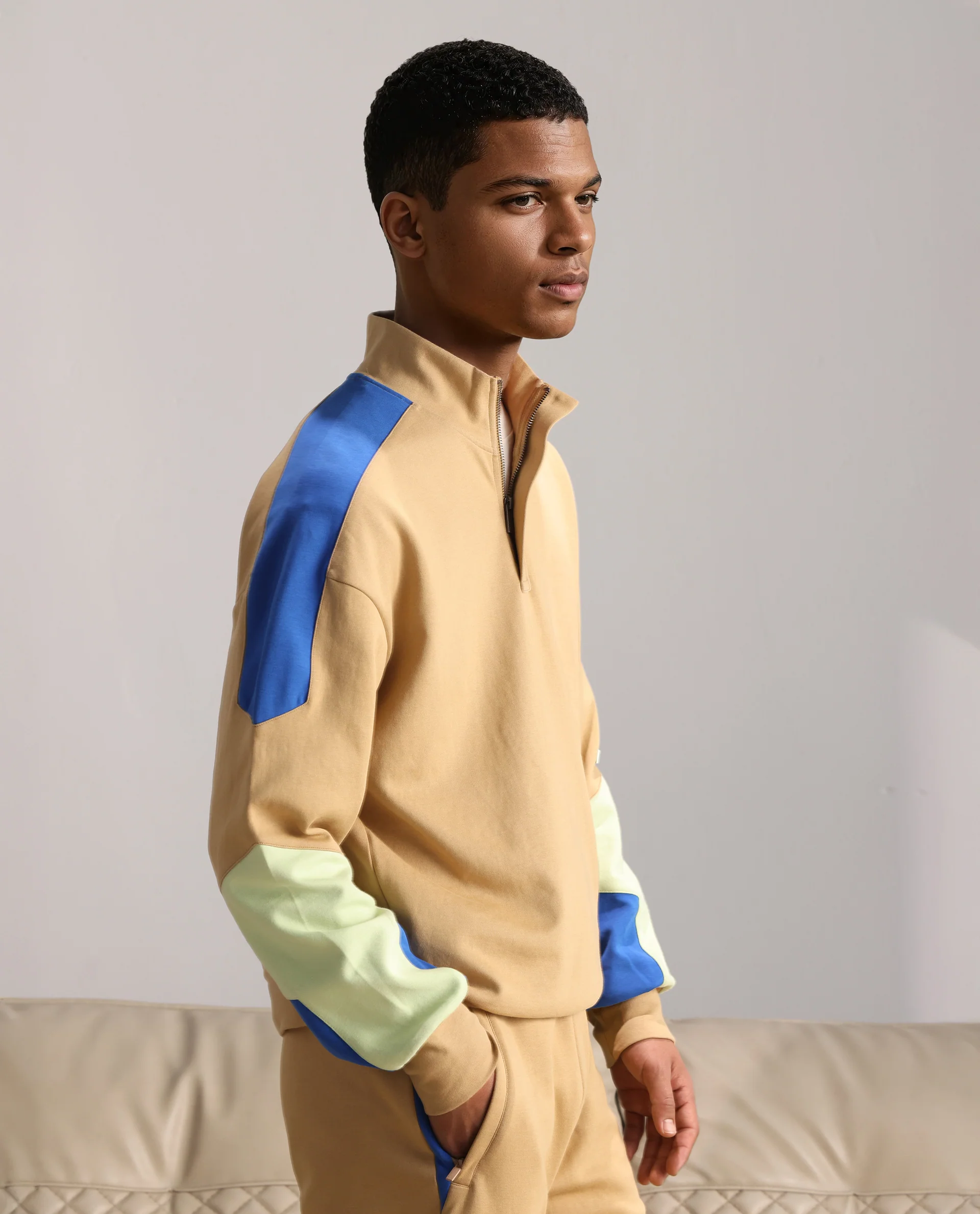 Rare Rabbit Men's Armo-1 Dusky Beige Cotton Ombre Regular Fit Full Sleeve High Neck Sweatshirt - Image 8
