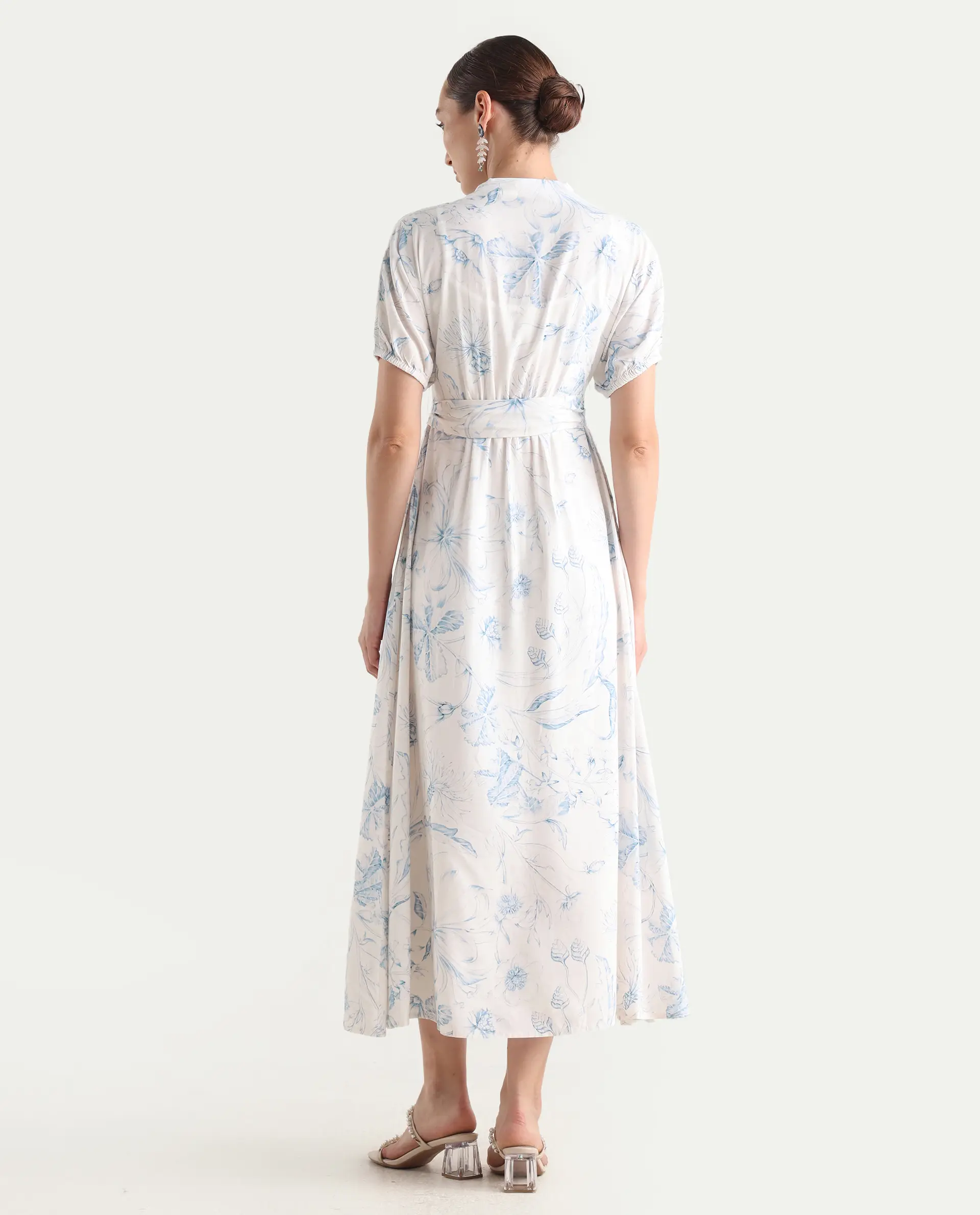 Rareism Women's Arna White Viscose V-Neck A-Line Floral Print Dress - Image 8