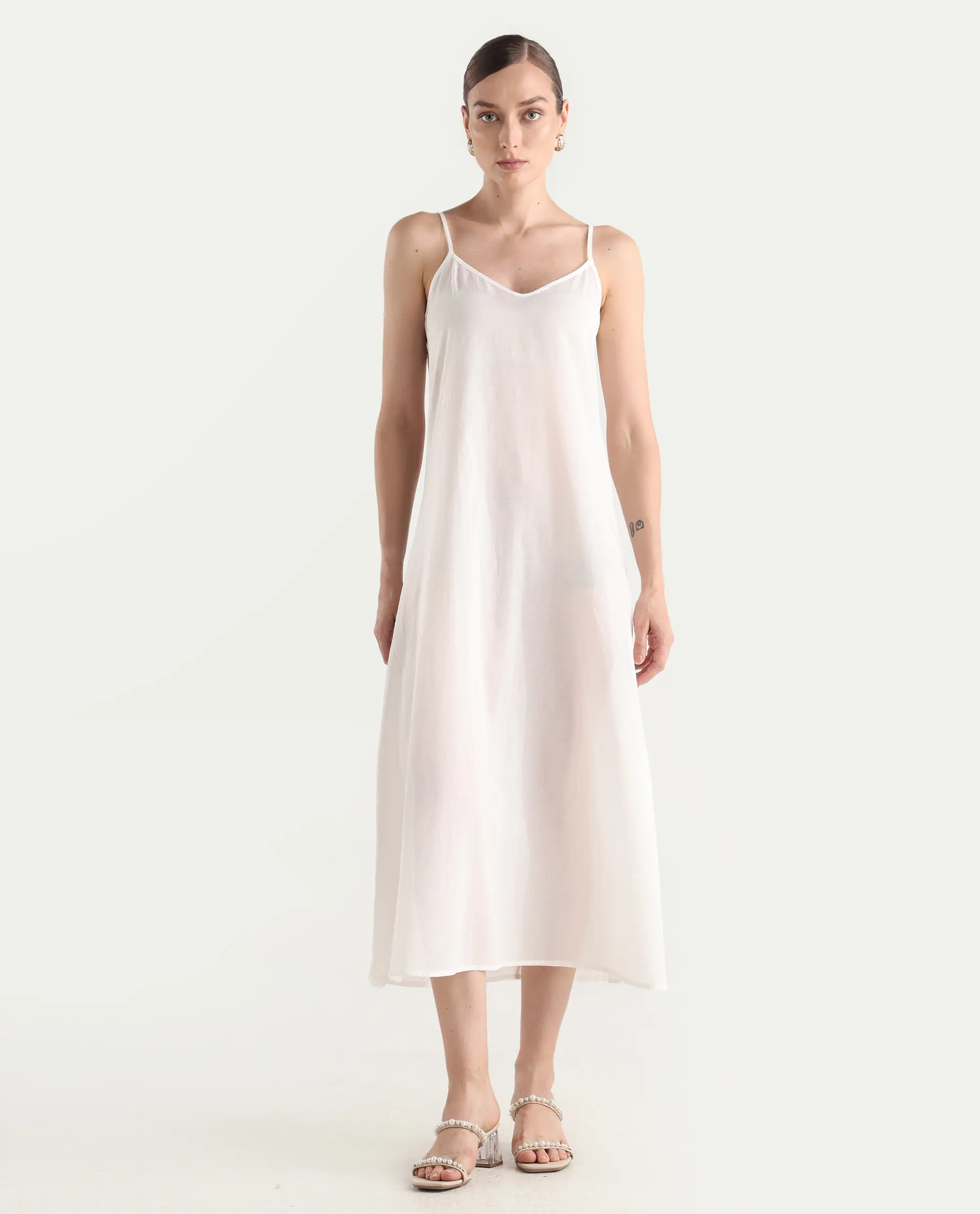 Rareism Women's Arna White Viscose V-Neck A-Line Floral Print Dress - Image 9