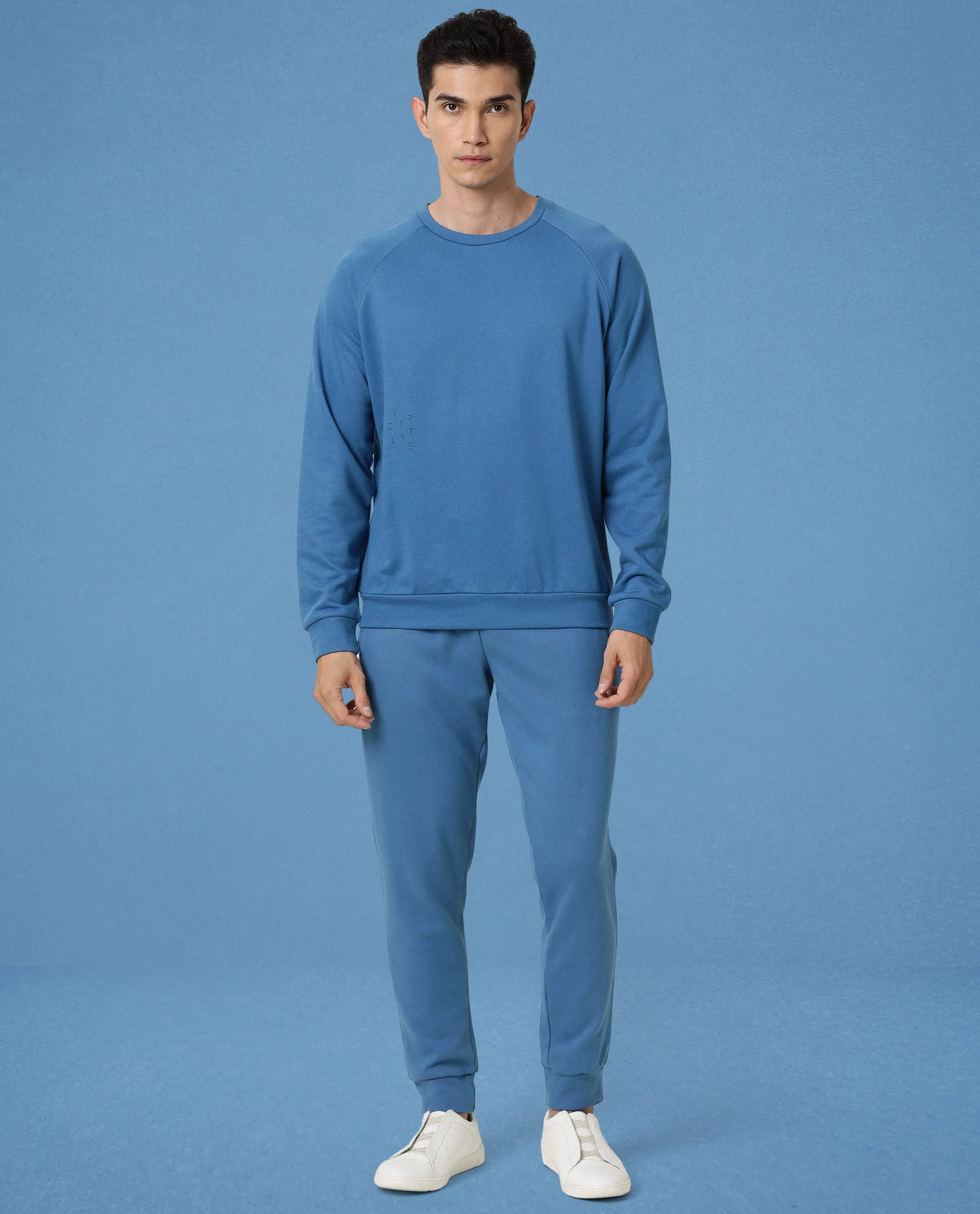 Rare Rabbit Articale Men's Arum Enamel Blue Cotton Fabric Full Sleeves Solid Sweatshirt - Image 2