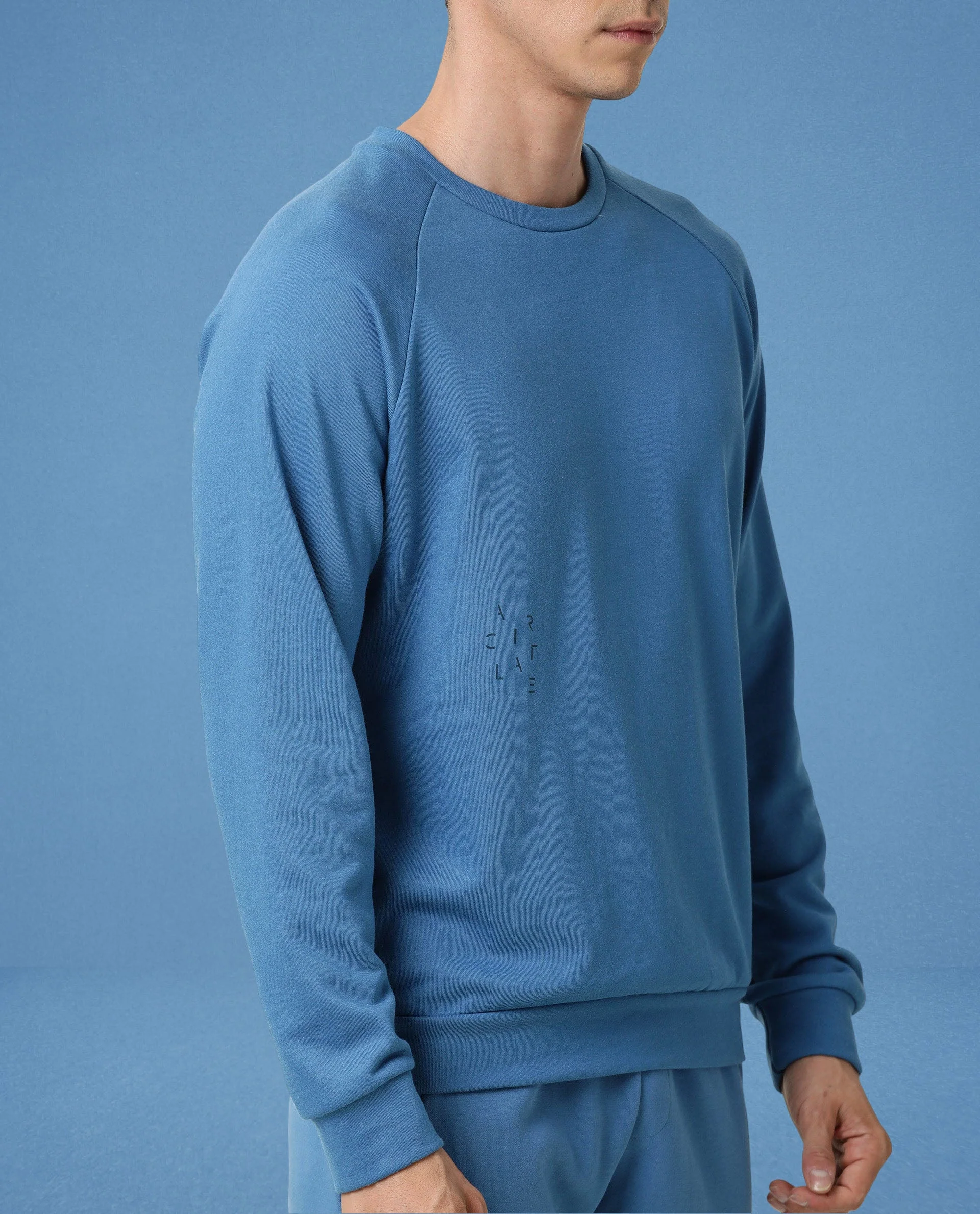 Rare Rabbit Articale Men's Arum Enamel Blue Cotton Fabric Full Sleeves Solid Sweatshirt - Image 3