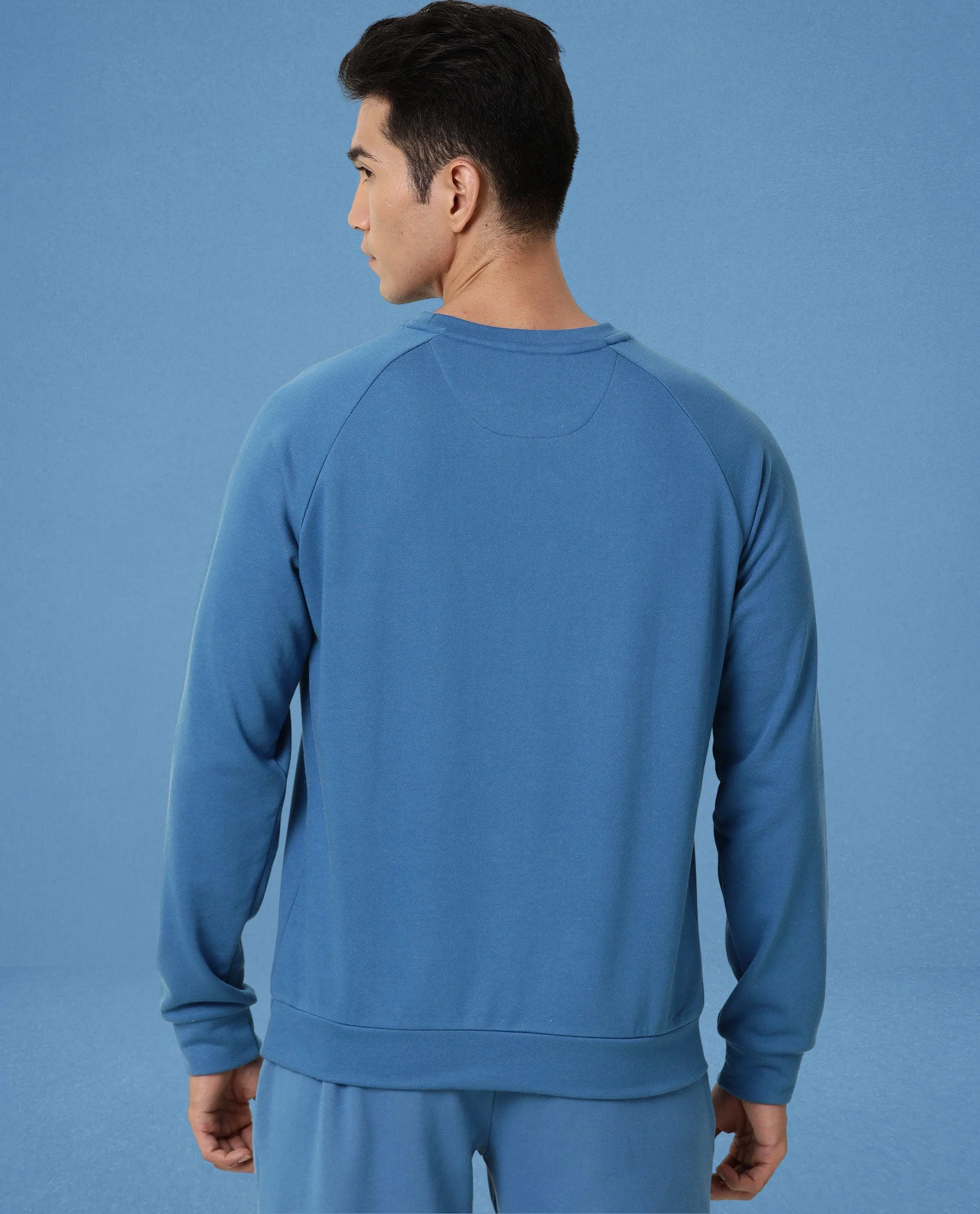Rare Rabbit Articale Men's Arum Enamel Blue Cotton Fabric Full Sleeves Solid Sweatshirt - Image 5