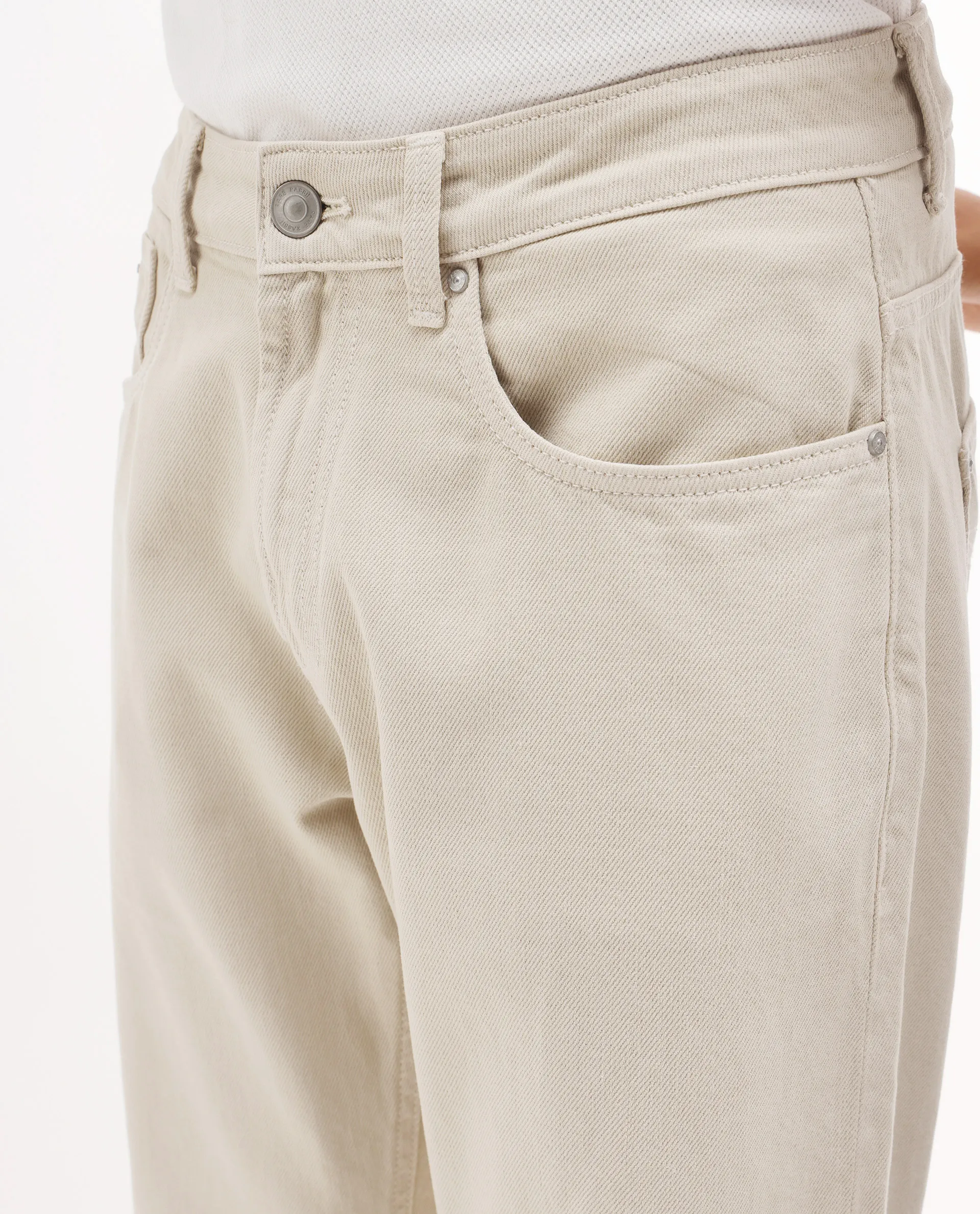 Rare Rabbit Men's Arvi-2 Light Beige Cotton Blend Plain Dond Carrot Fit Jeans - Image 4
