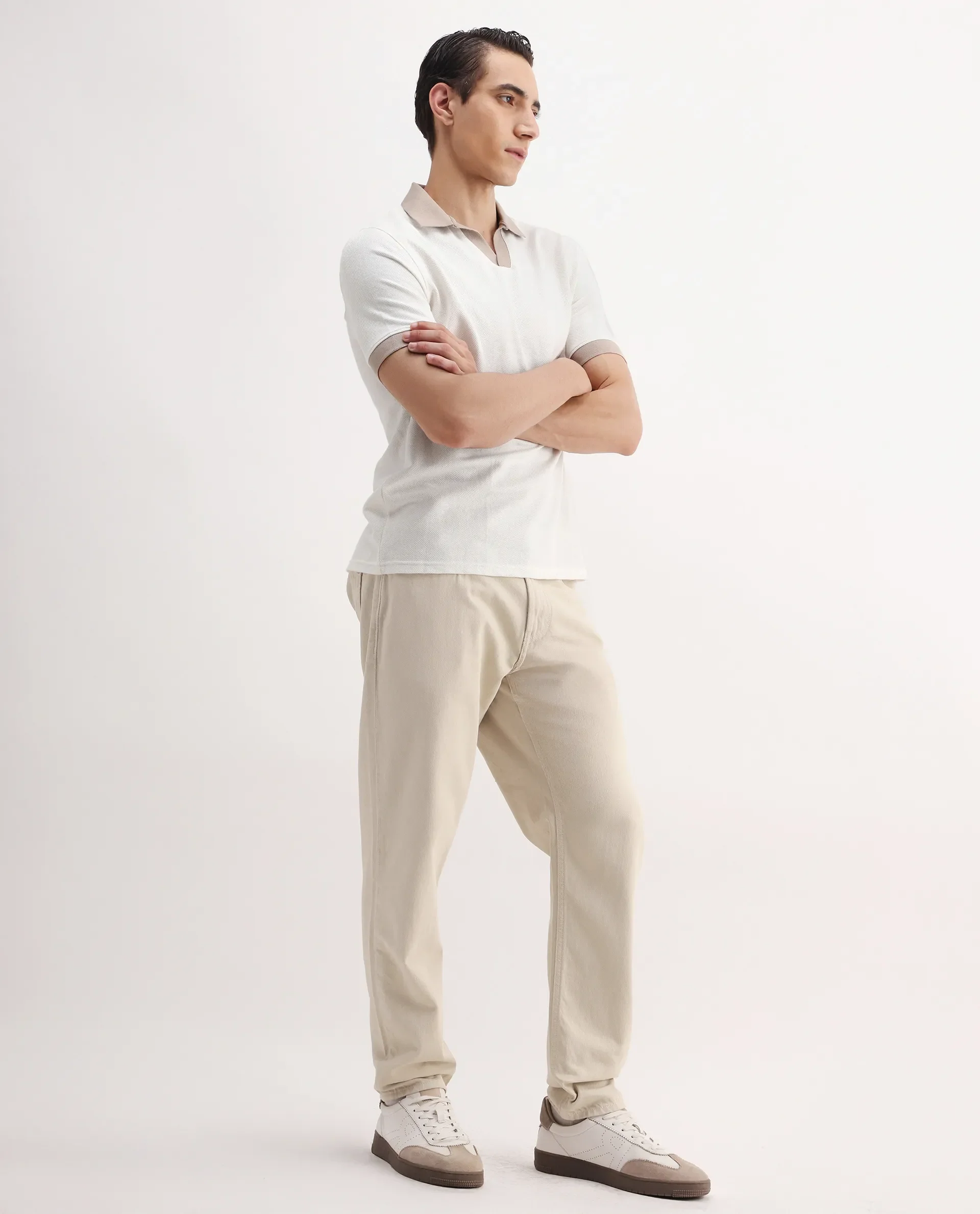 Rare Rabbit Men's Arvi-2 Light Beige Cotton Blend Plain Dond Carrot Fit Jeans - Image 6