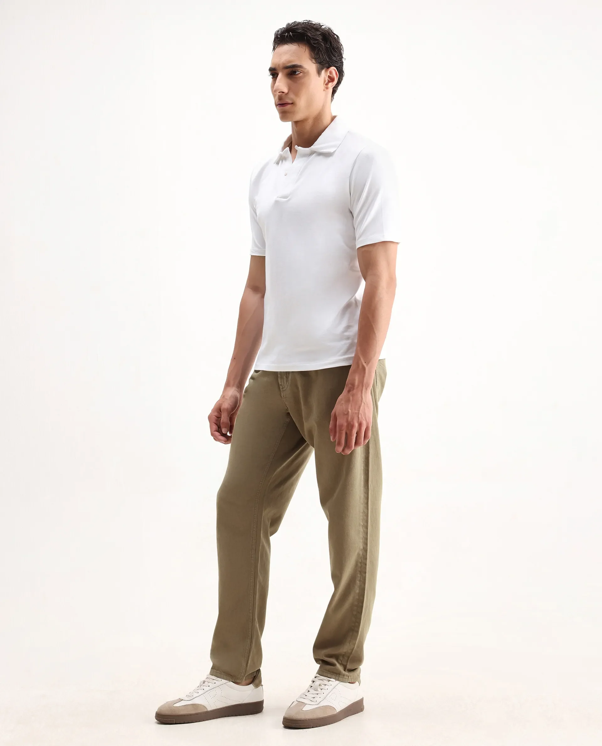 Rare Rabbit Men's Arvi-2 Olive Cotton Blend Plain Dond Carrot Fit Jeans - Image 3