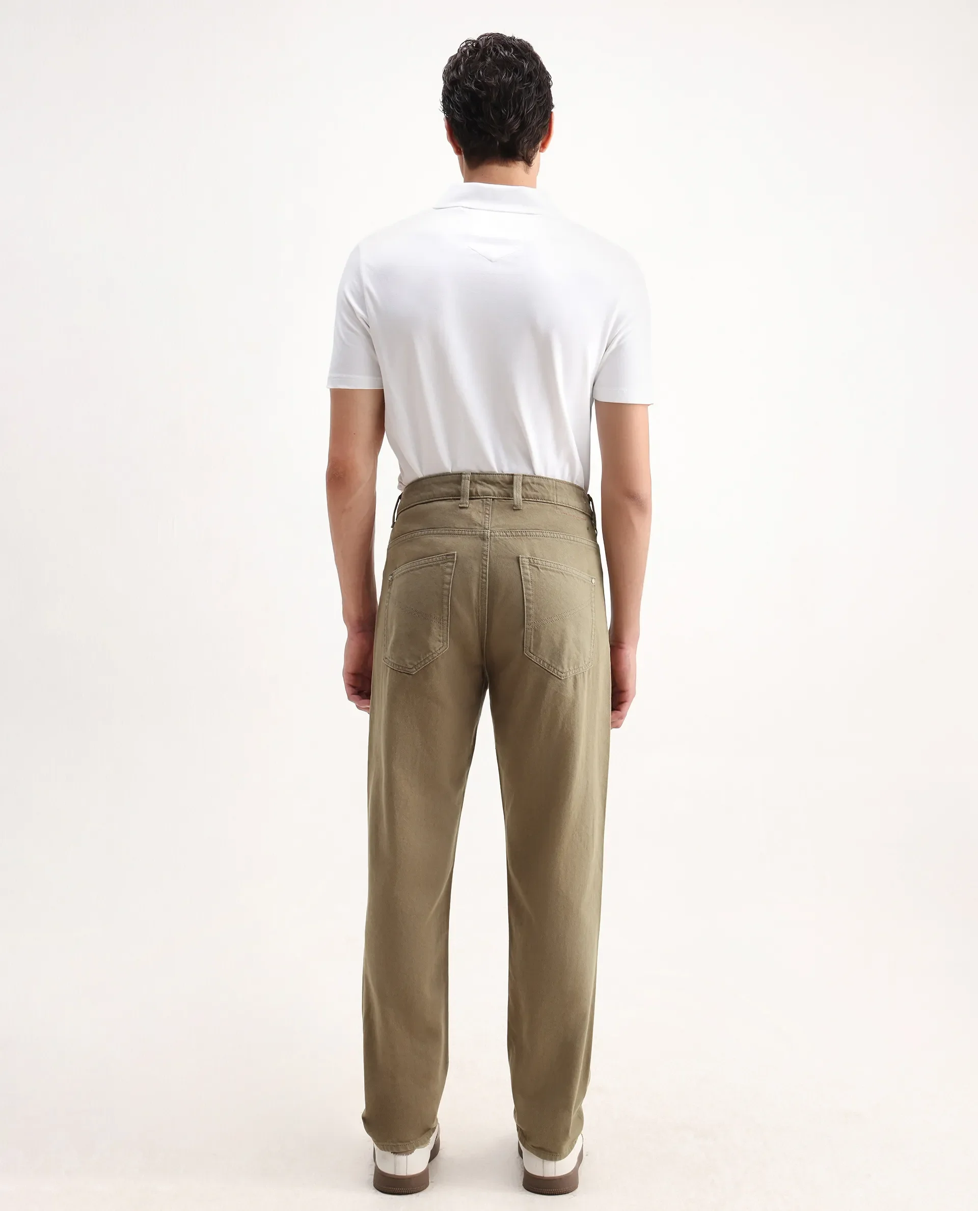 Rare Rabbit Men's Arvi-2 Olive Cotton Blend Plain Dond Carrot Fit Jeans - Image 8