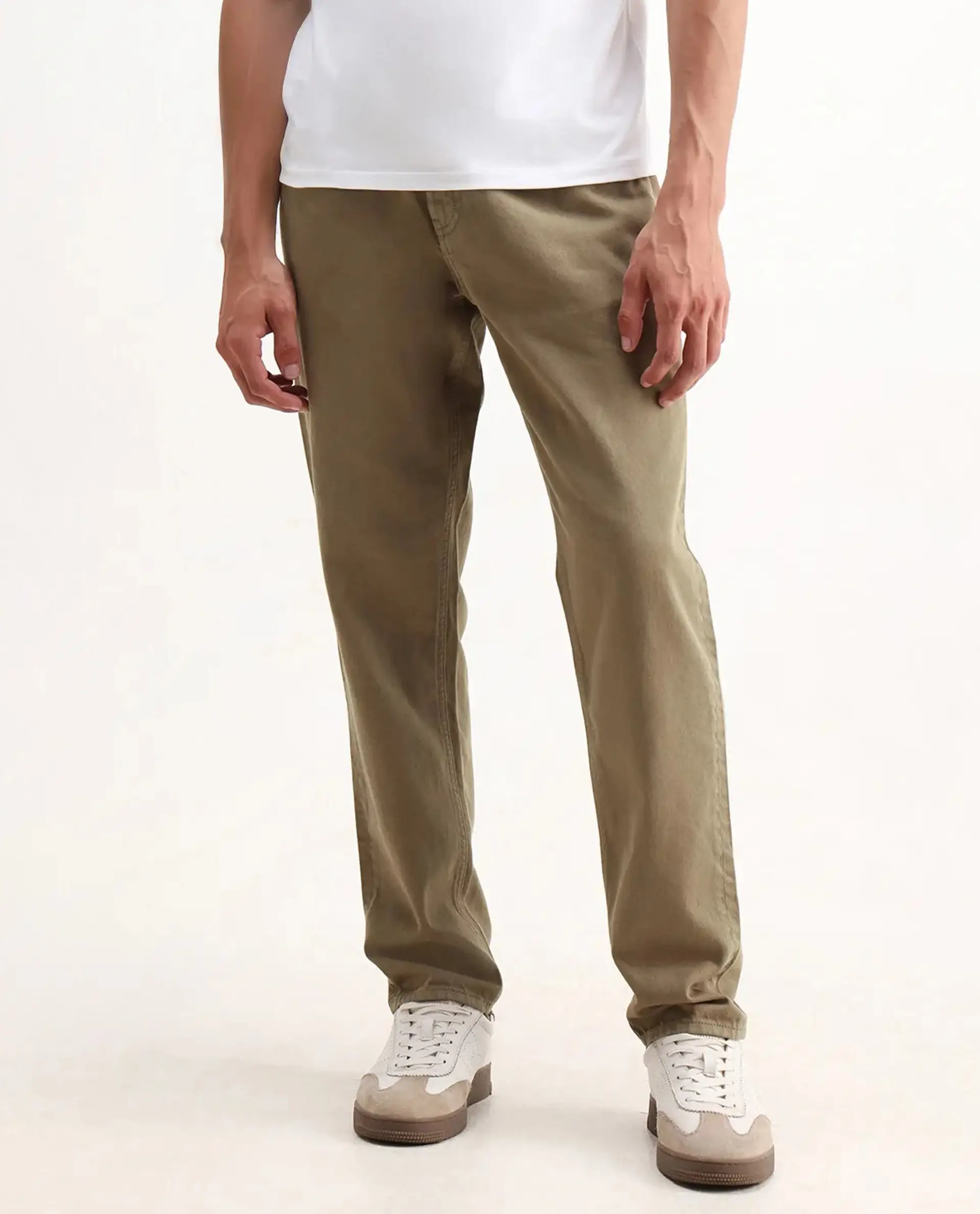 Rare Rabbit Men's Arvi-2 Olive Cotton Blend Plain Dond Carrot Fit Jeans - Image 9