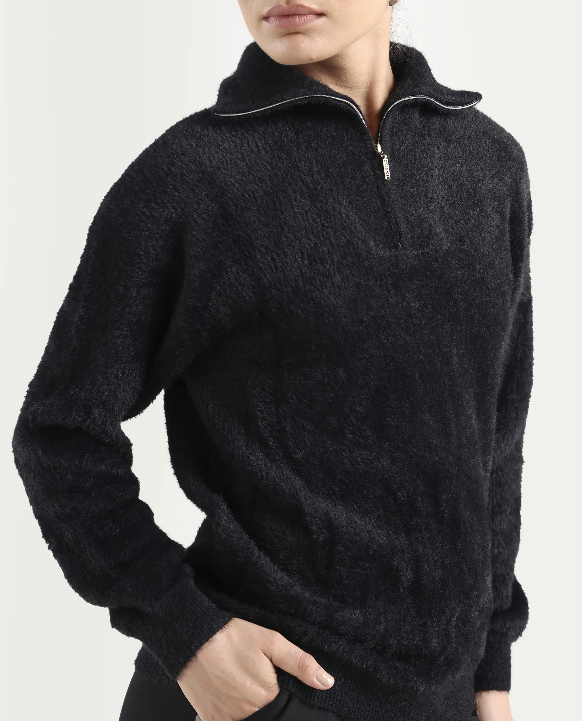 Rareism Women's Asser Black Nylon Blend High Neck Relaxed Fit Sweater - Image 4