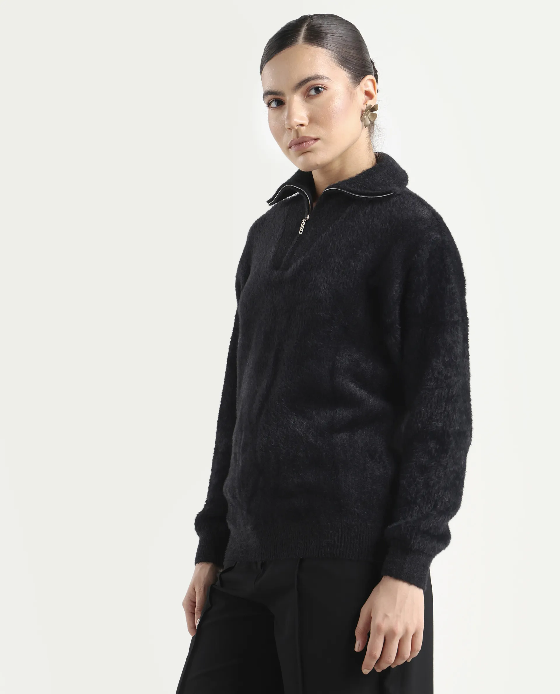 Rareism Women's Asser Black Nylon Blend High Neck Relaxed Fit Sweater - Image 5