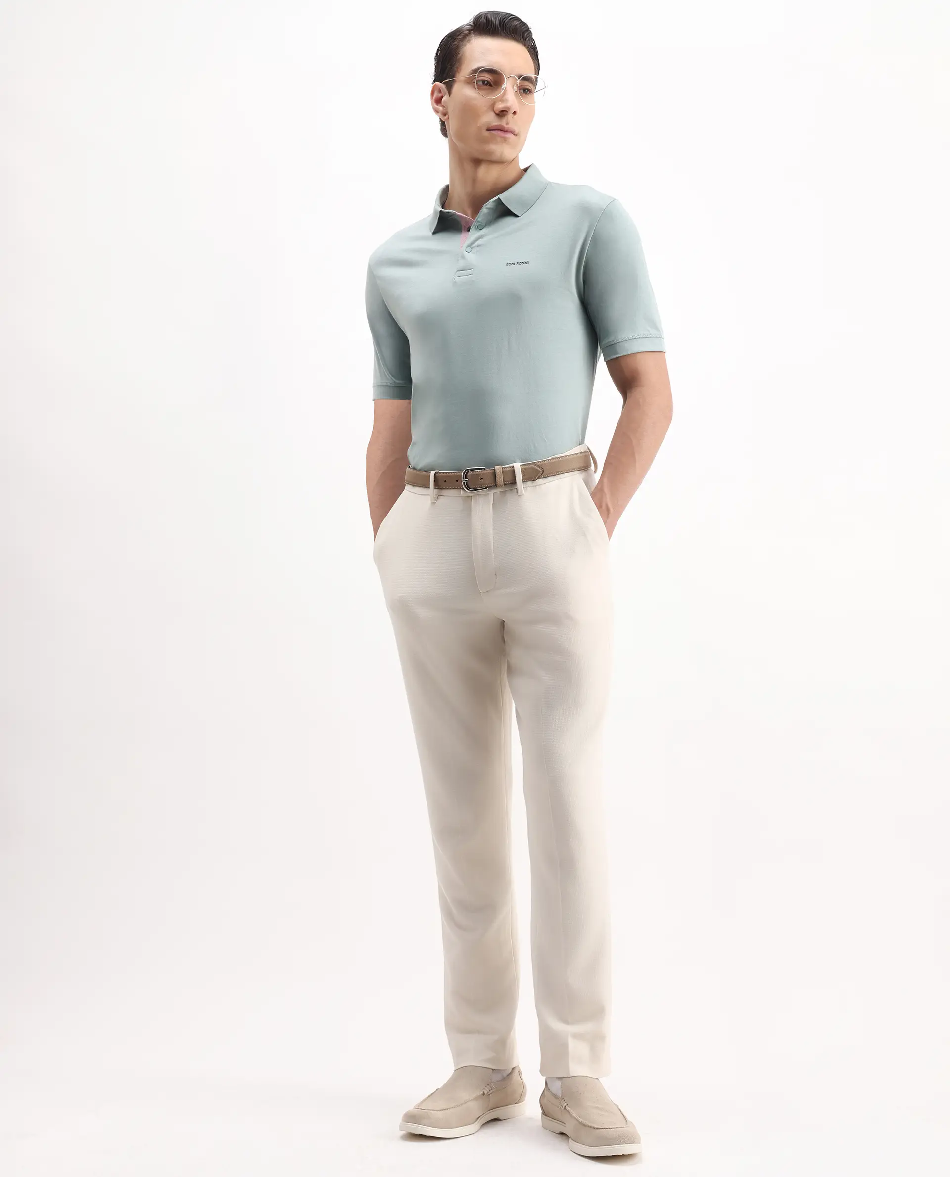 Rare Rabbit Men's Austi-Aw25 Off White Polyester Plain Regular Fit Trouser