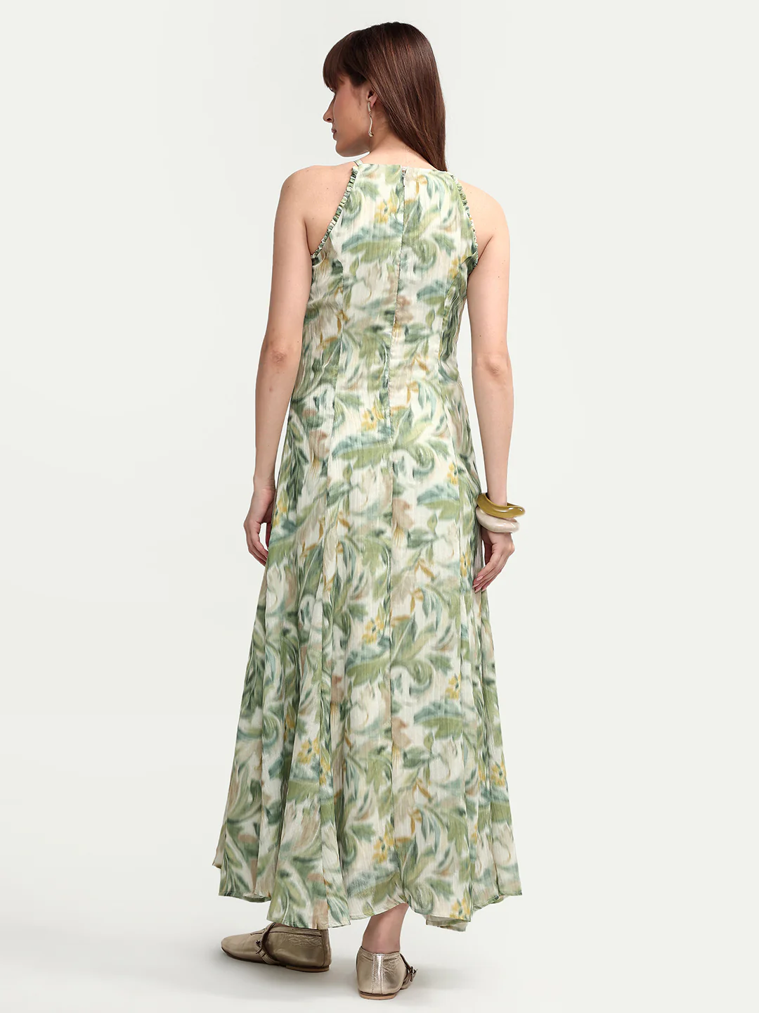 Rareism Women's Avenu Light Green Polyester Sleeveless Fit And Flare Printed Dress - Image 7