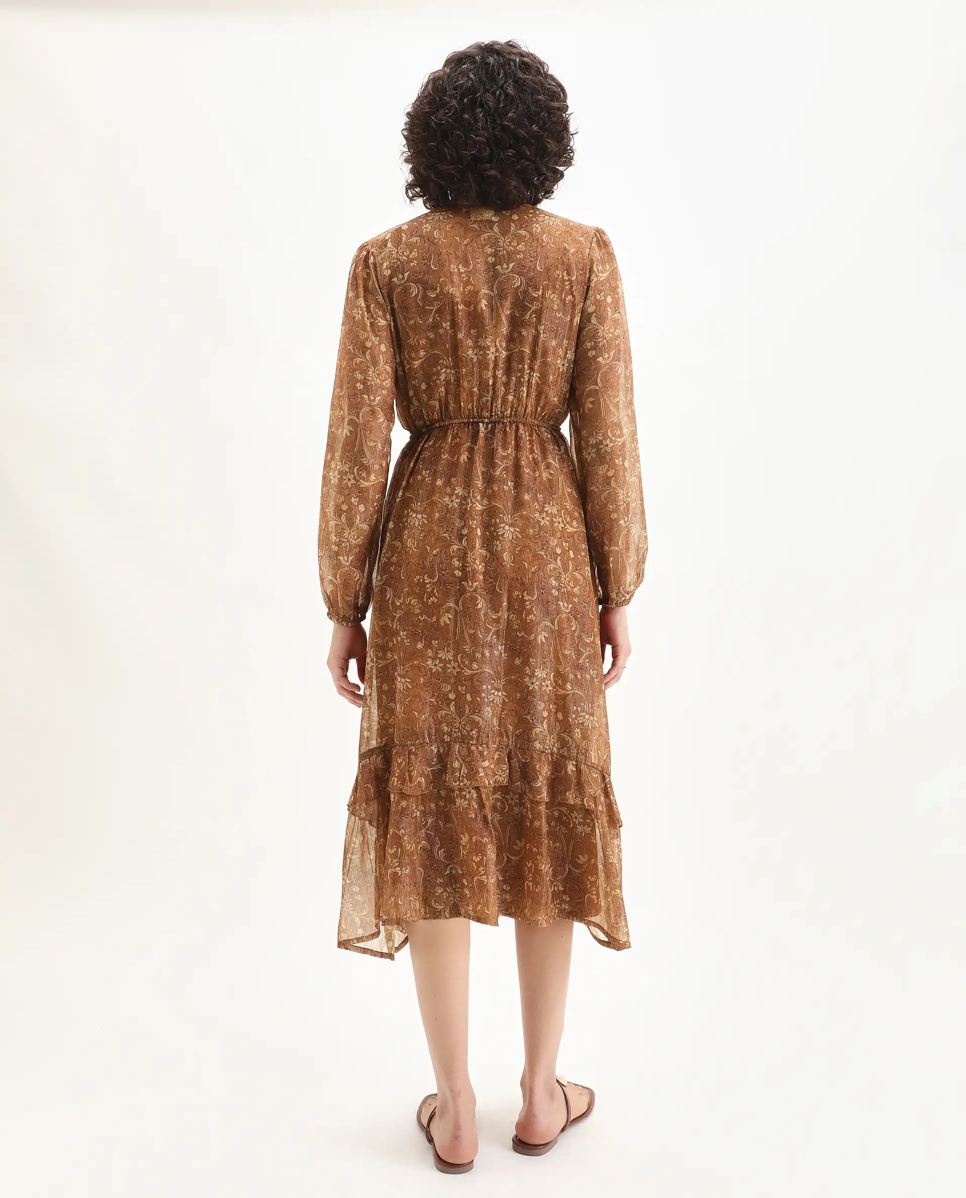 Rareism Women's Avilq Mustard Polyester V-Neck Relaxed Fit Dress - Image 5