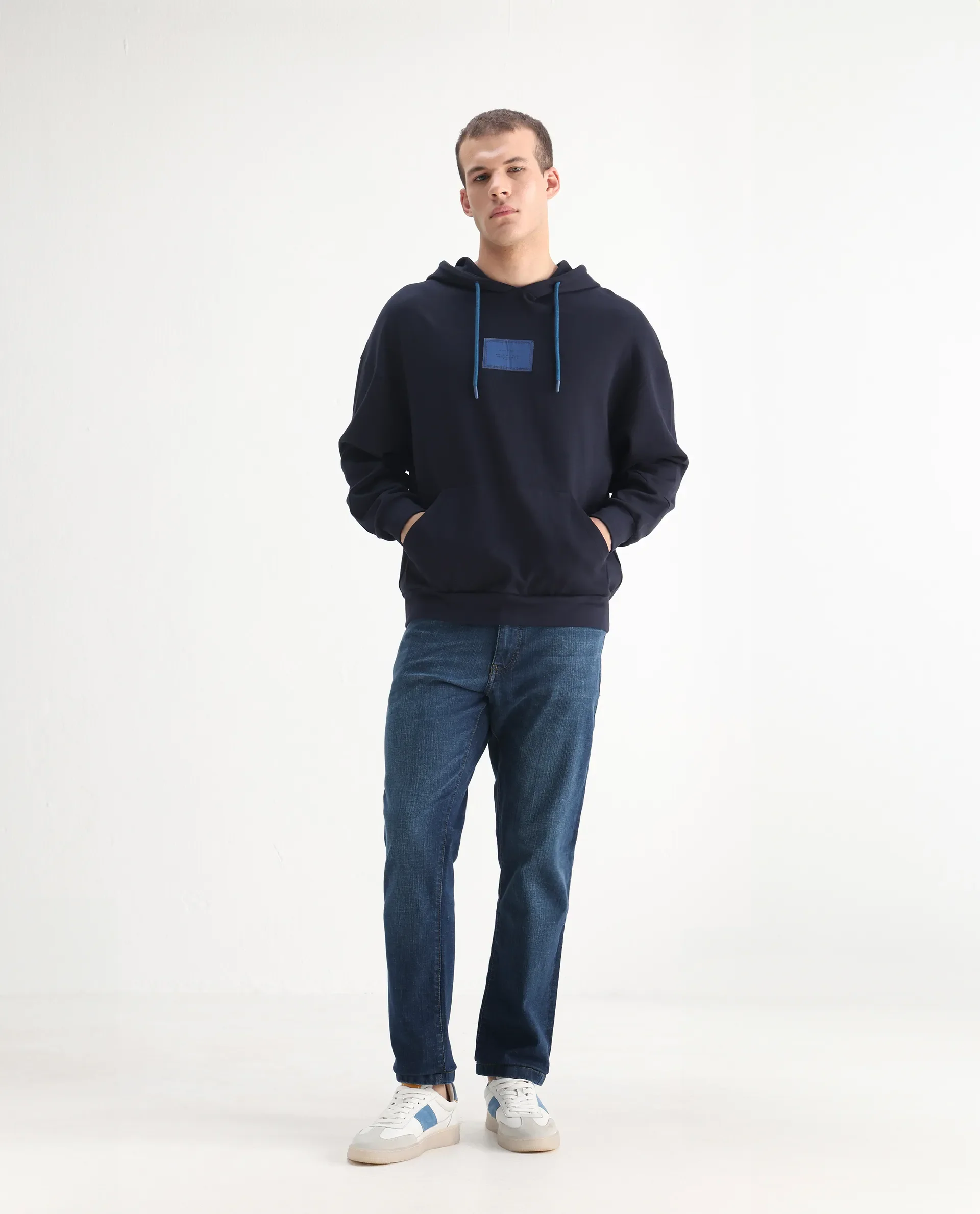 Rare Rabbit Men's Axel Blue Cotton Blend Plain Morris Regular Fit Jeans