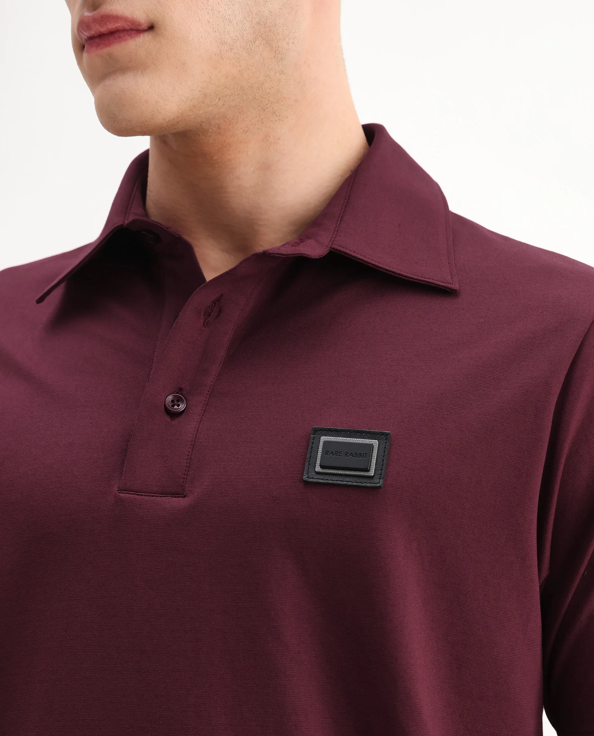 Rare Rabbit Men's Badger-25 Dark Brown Cotton Blend Plain Regular Fit Half Sleeve Polo - Image 3