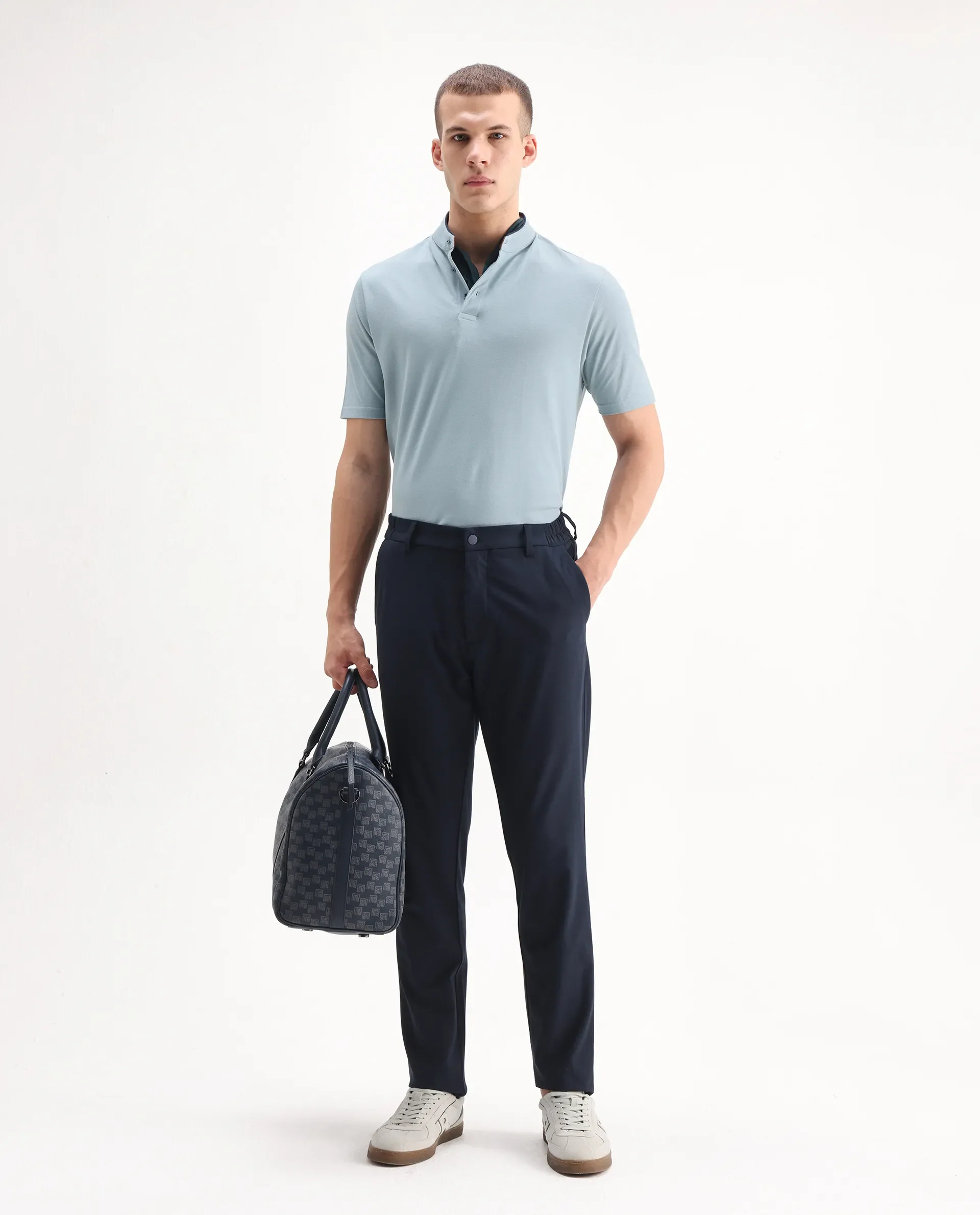 Rare Rabbit Men's Barrie Dark Grey Cotton Plain Slim Fit Half Sleeve Polo