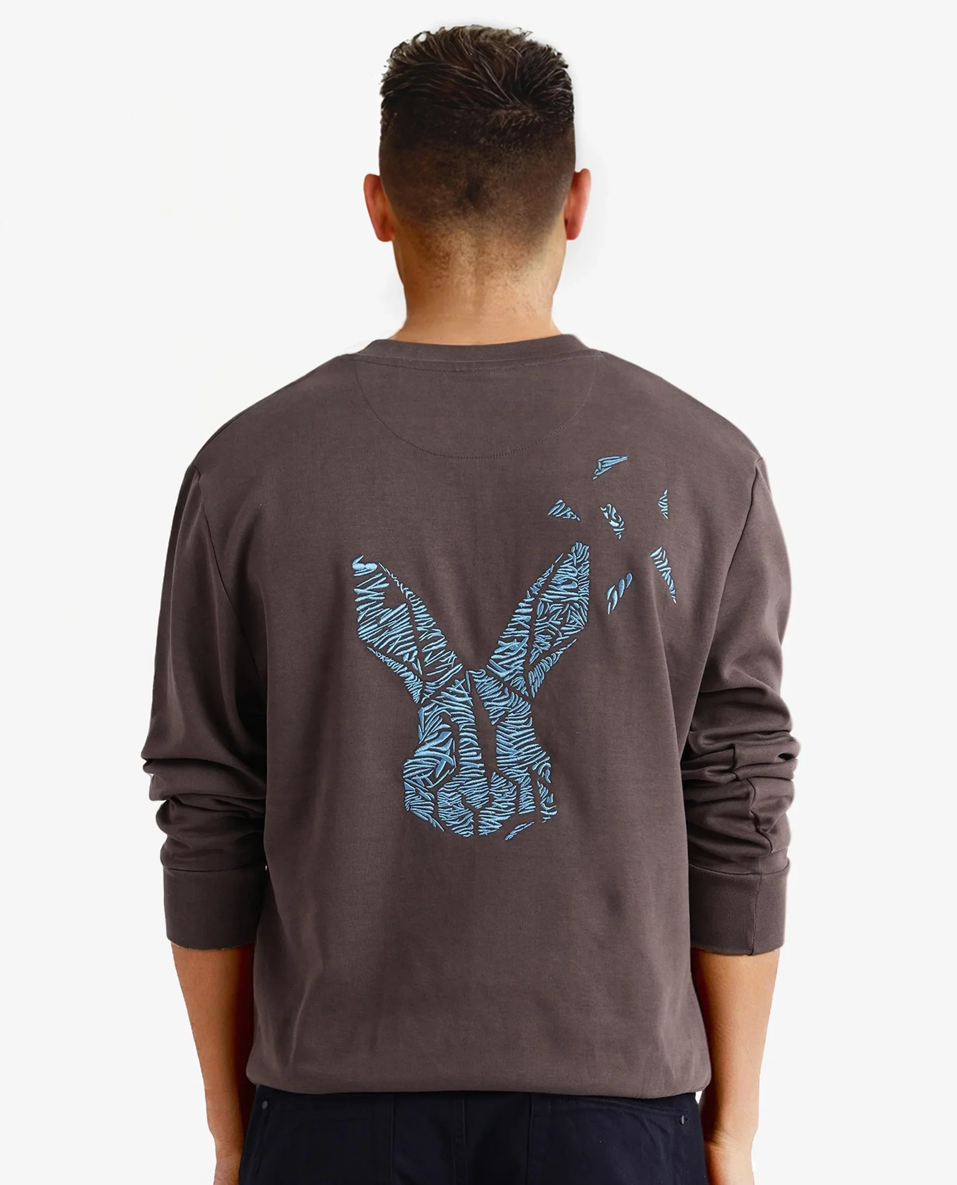 Rare Rabbit Men's Bay Dark Grey Cotton Graphic Print Regular Fit Full Sleeve Crew Neck Sweatshirt - Image 5