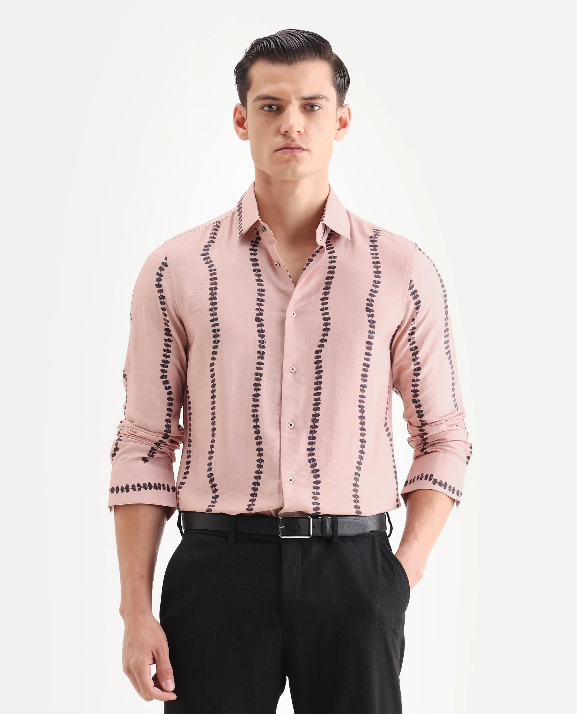 Rare Rabbit Men's Bedoc Beige Cotton Decorative Print Regular Fit Full Sleeve Collared Shirt
