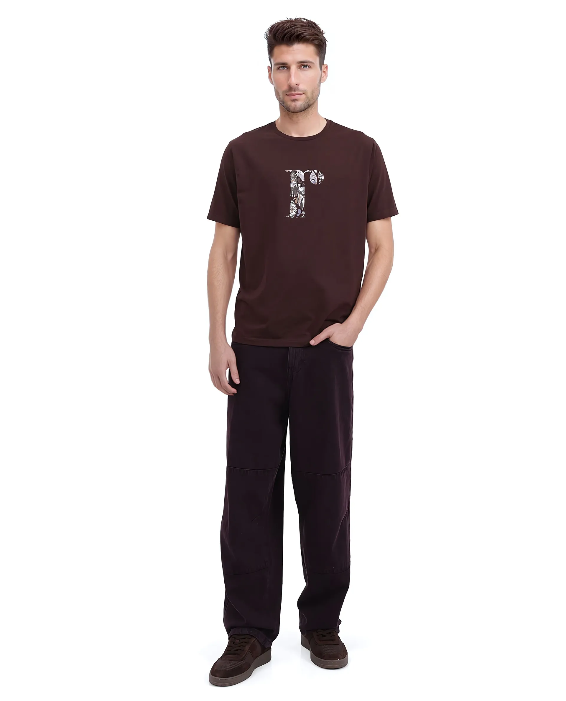 Rare Rabbit Men's Bent Dark Brown Cotton Graphic Print Regular Fit Half Sleeve Crew Neck T-Shirt - Image 2