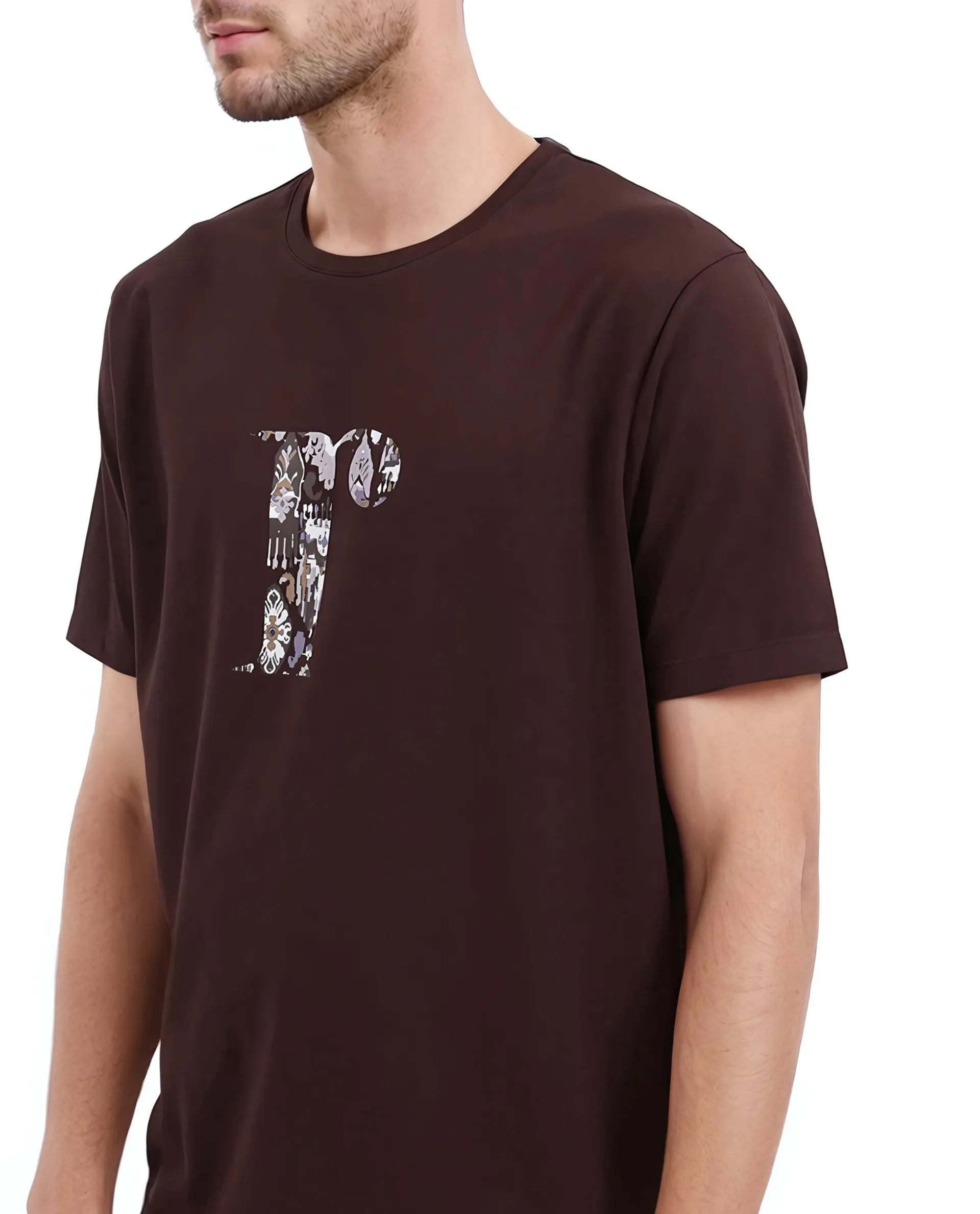 Rare Rabbit Men's Bent Dark Brown Cotton Graphic Print Regular Fit Half Sleeve Crew Neck T-Shirt - Image 3