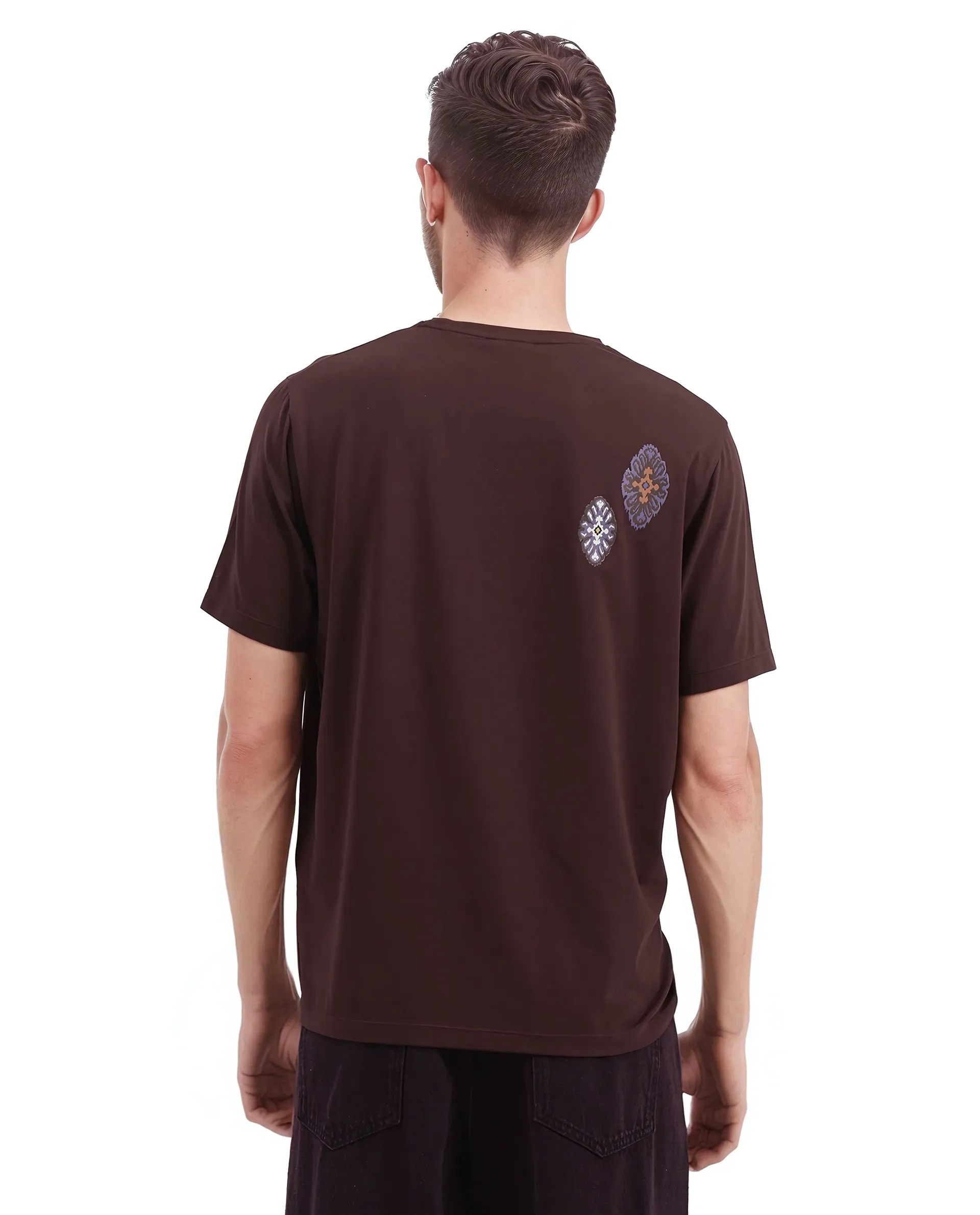 Rare Rabbit Men's Bent Dark Brown Cotton Graphic Print Regular Fit Half Sleeve Crew Neck T-Shirt - Image 4