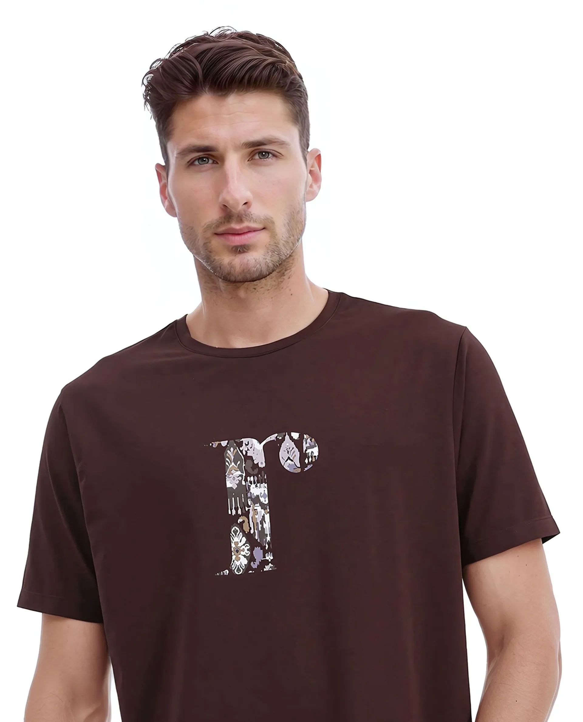 Rare Rabbit Men's Bent Dark Brown Cotton Graphic Print Regular Fit Half Sleeve Crew Neck T-Shirt - Image 5