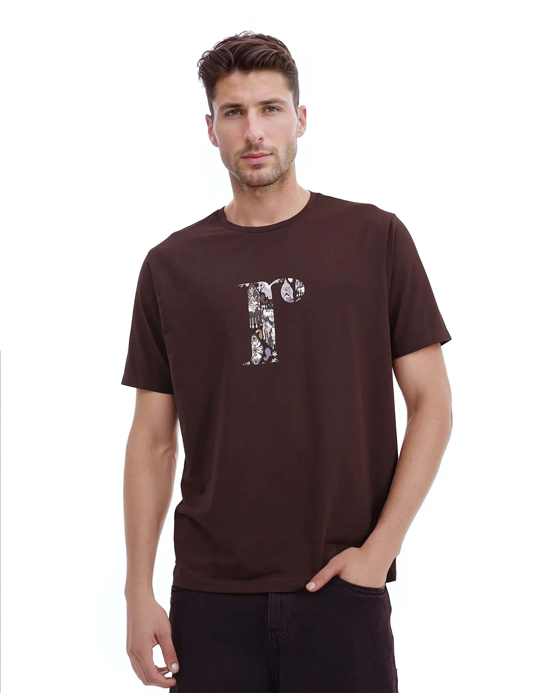 Rare Rabbit Men's Bent Dark Brown Cotton Graphic Print Regular Fit Half Sleeve Crew Neck T-Shirt - Image 6