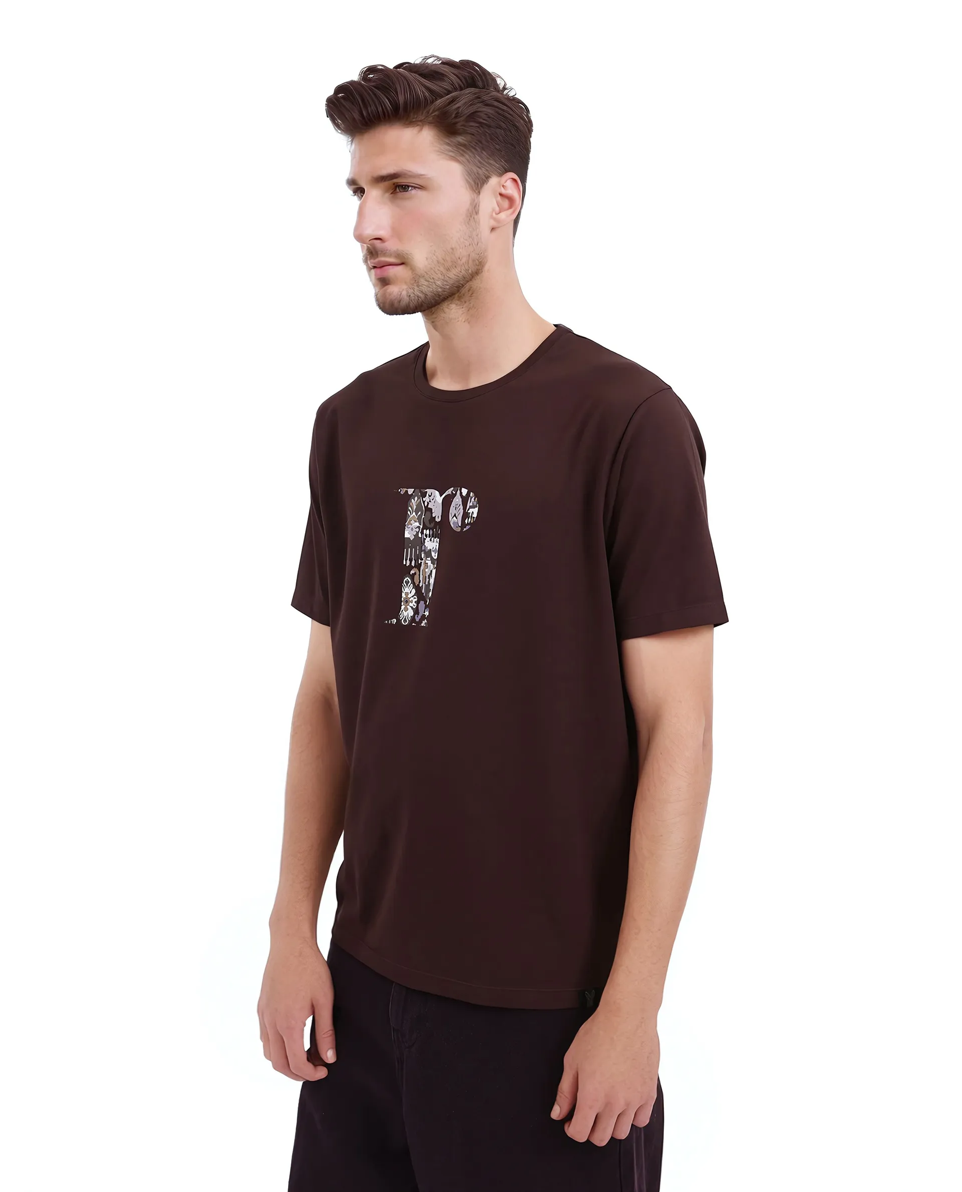 Rare Rabbit Men's Bent Dark Brown Cotton Graphic Print Regular Fit Half Sleeve Crew Neck T-Shirt - Image 8