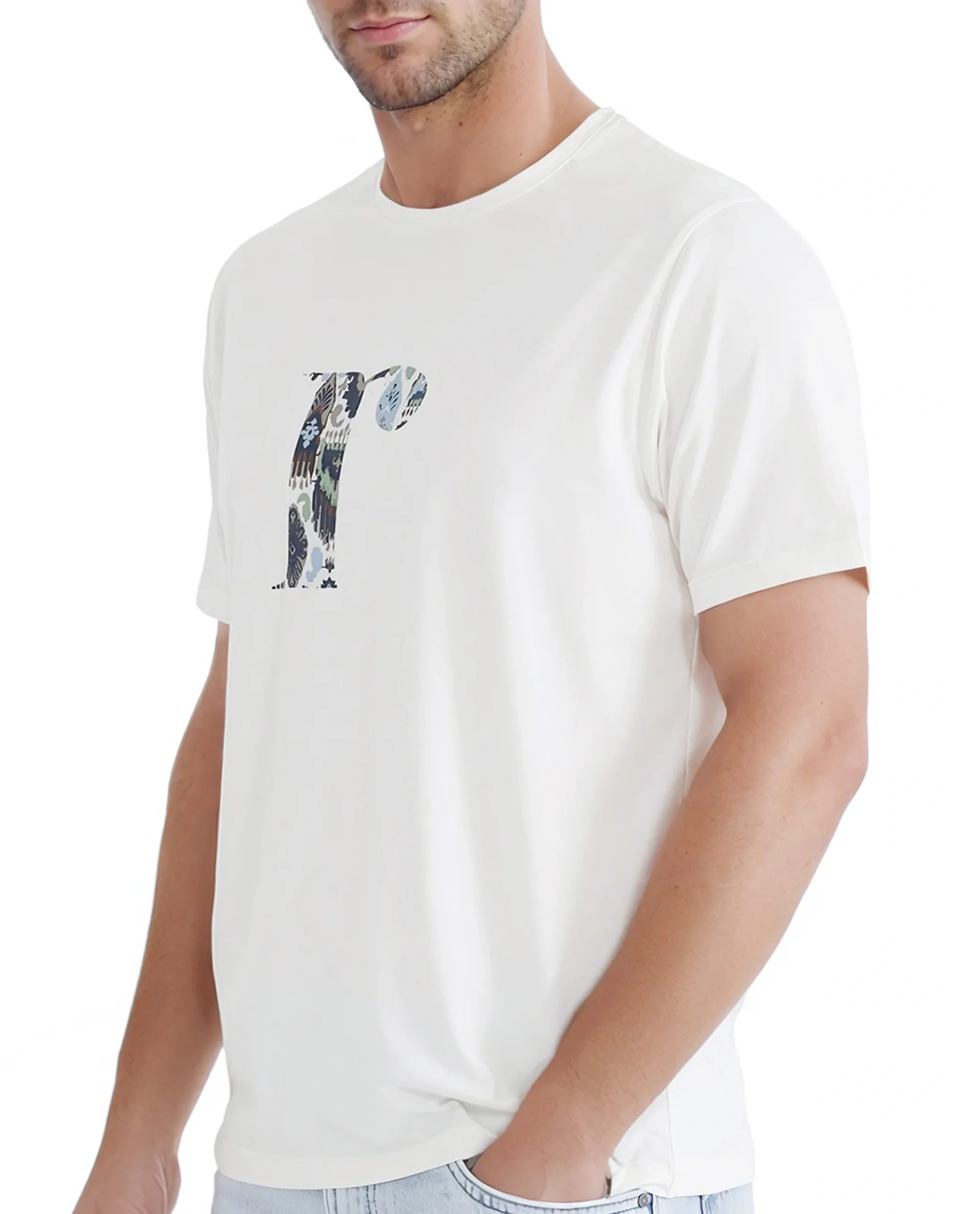 Rare Rabbit Men's Bent Off White Cotton Graphic Print Regular Fit Half Sleeve Crew Neck T-Shirt - Image 3