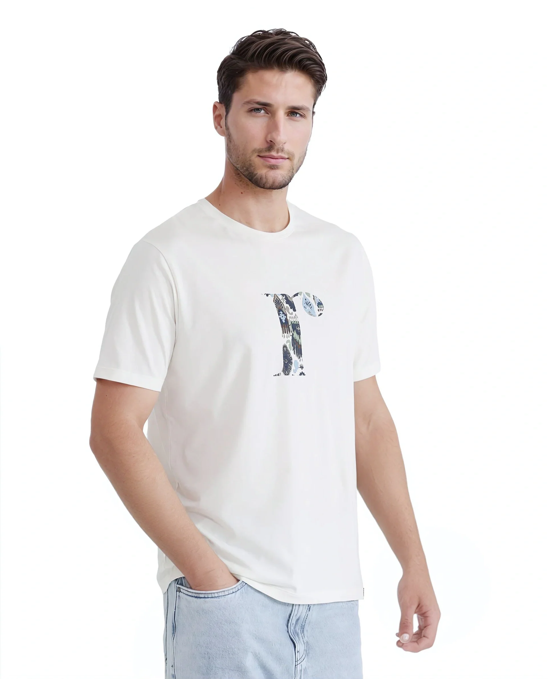 Rare Rabbit Men's Bent Off White Cotton Graphic Print Regular Fit Half Sleeve Crew Neck T-Shirt - Image 5