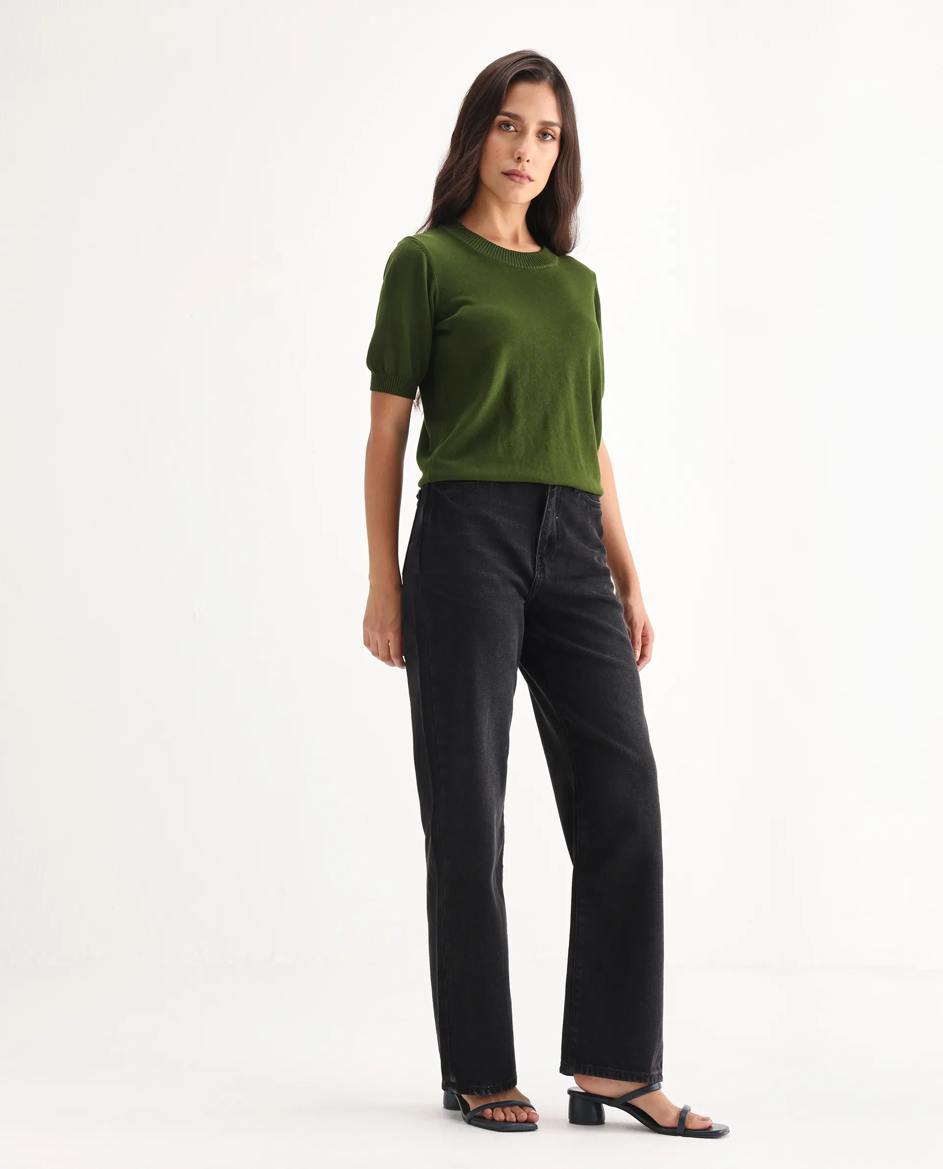 Rareism Women's Beuro Black Cotton Blend Plain Ankle Length Straight Fit Jeans - Image 8