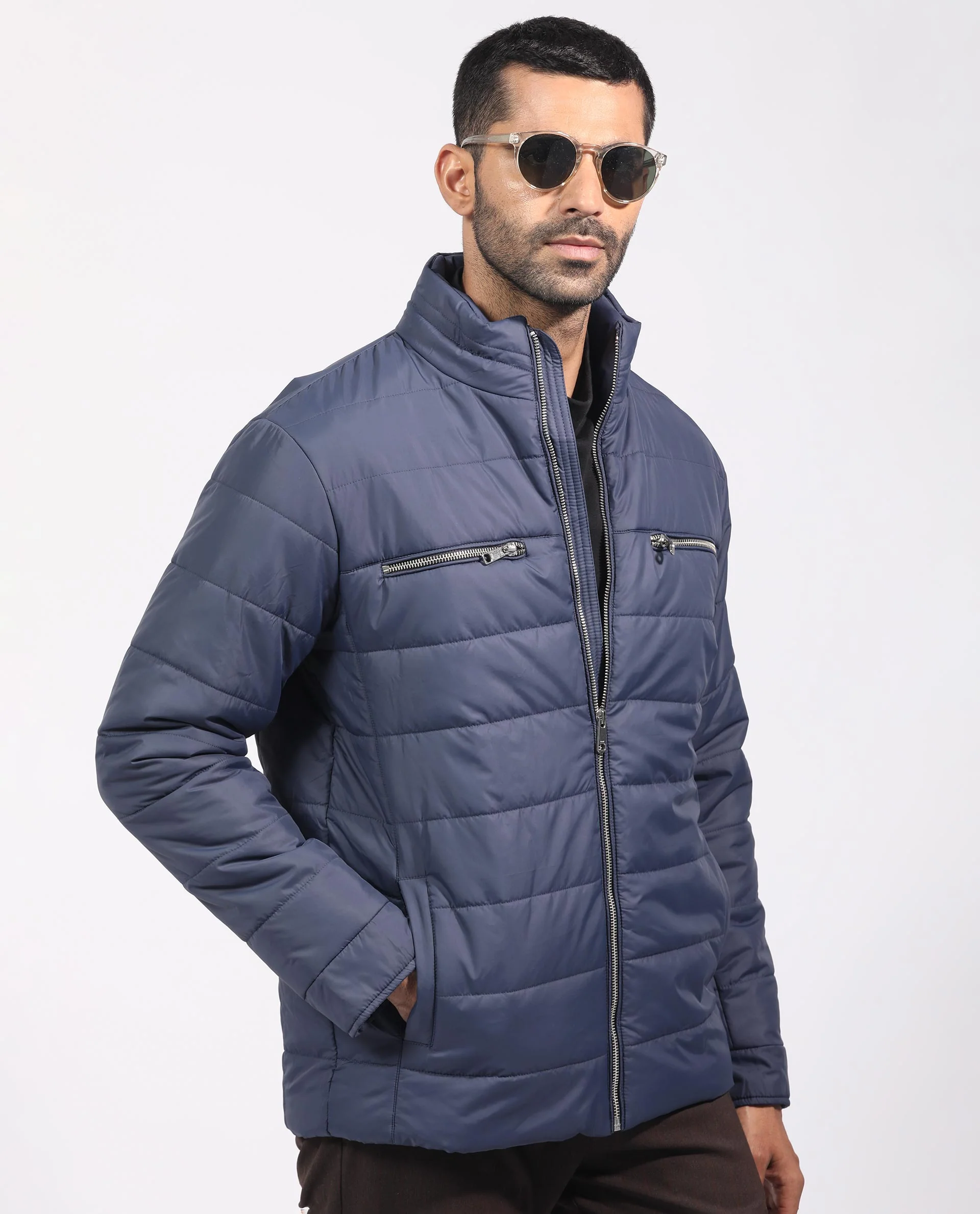Rare Rabbit Men's Beylor Dark Navy Polyester Plain Regular Fit Full Sleeve High Neck Jacket - Image 7